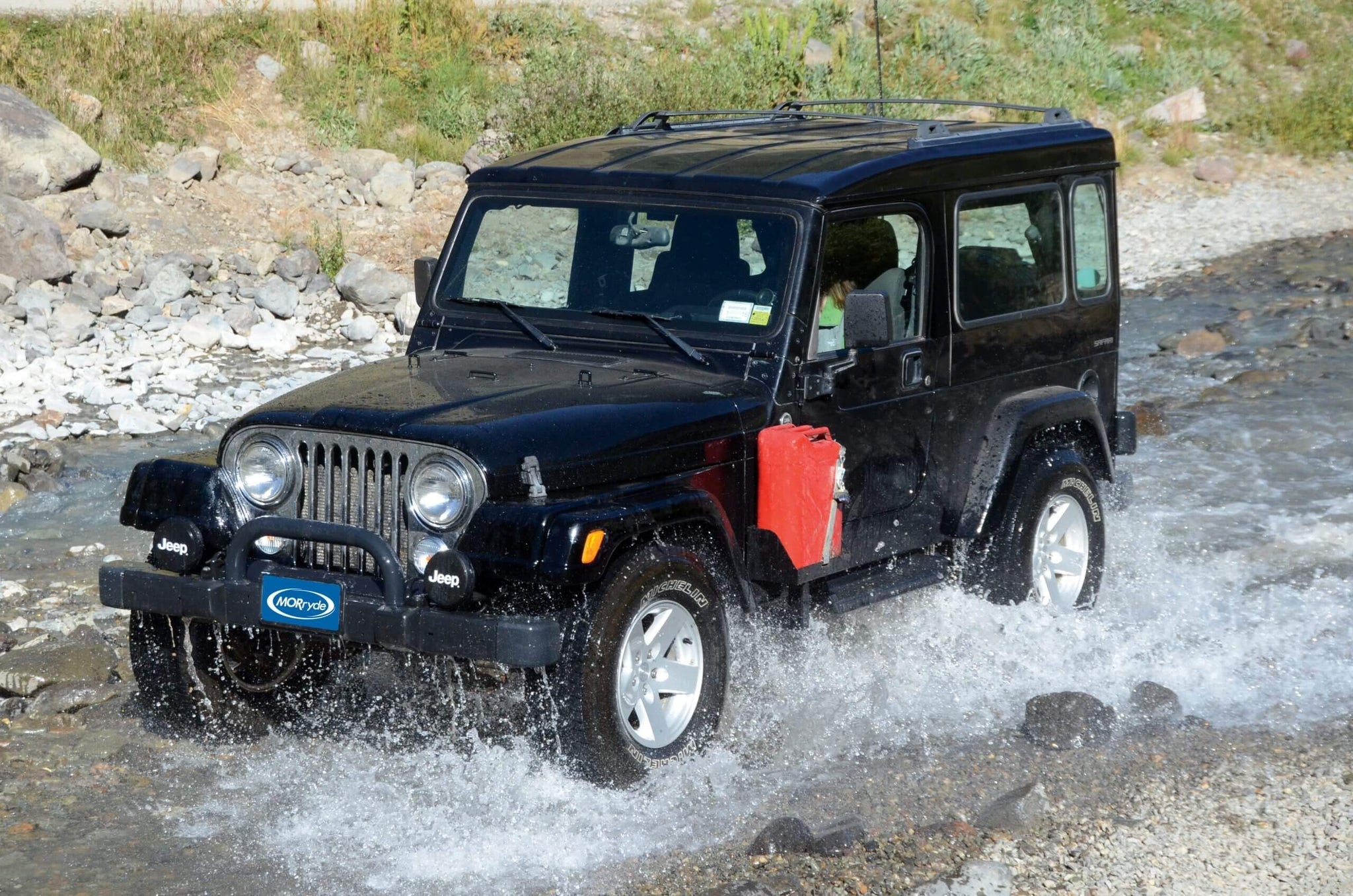 MORryde JP54-007 Jeep Wrangler Side Jerry Can Mount with Tall Tray - 87-06 YJ TJ - Passenger Side Fuel Storage