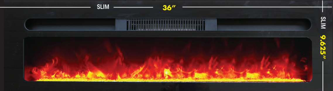 Covenant 36" SLIM (9.625" Height) Electric RV Fireplace 110V Flat Front with Crystals and Remote Control LFP36-CS