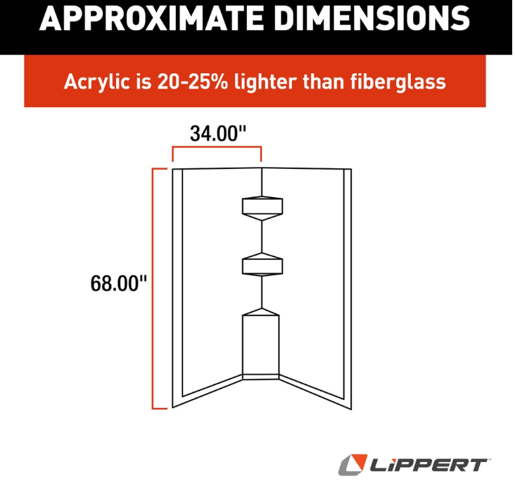 Lippert - Neo Angle Shower Wall Surround 34x34x68 - Parchment - 36203