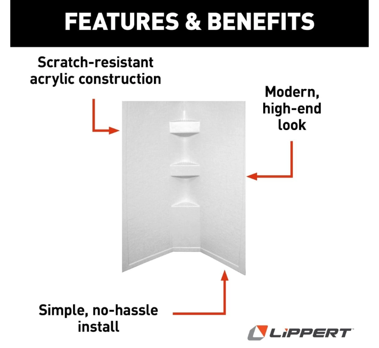 Lippert - Neo Angle Shower Wall Surround 34x34x68 - Parchment - 36203