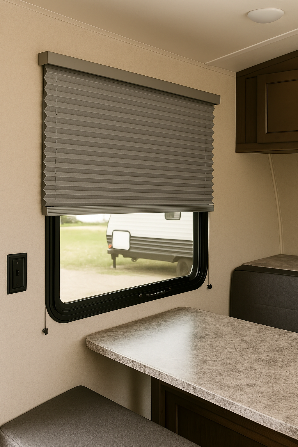RV Pleated Window Night Shades - Gray Color - Genuine OEM Supplied - Custom Sizes
