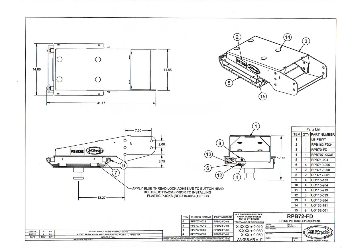 MORryde RPB77-FD-05 -  Replacement for Lippert Rhino. 14001 - 18000lbs GVWR