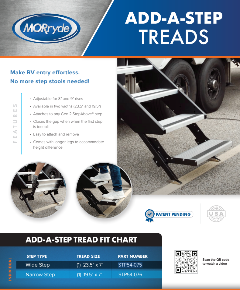 MORryde Add-A-Step Tread Narrow Step 19.5" x 7" - STP54-076 StepMates RV Entry Step
