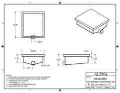 Alpha - 6 Gallon RV Holding Tank - 19" x 16.5" x 8" - VR16198H - OEM Grade Black Water Tank