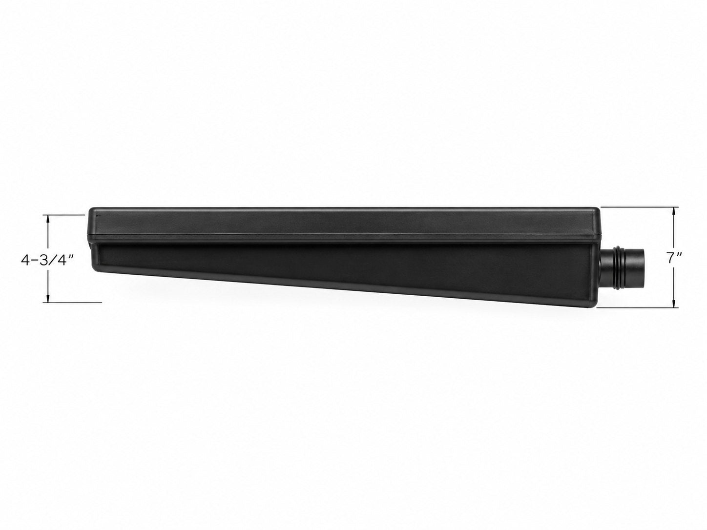 Alpha VB32547HBLANK 39 gallon black RV holding tank end outlet view with dimensions