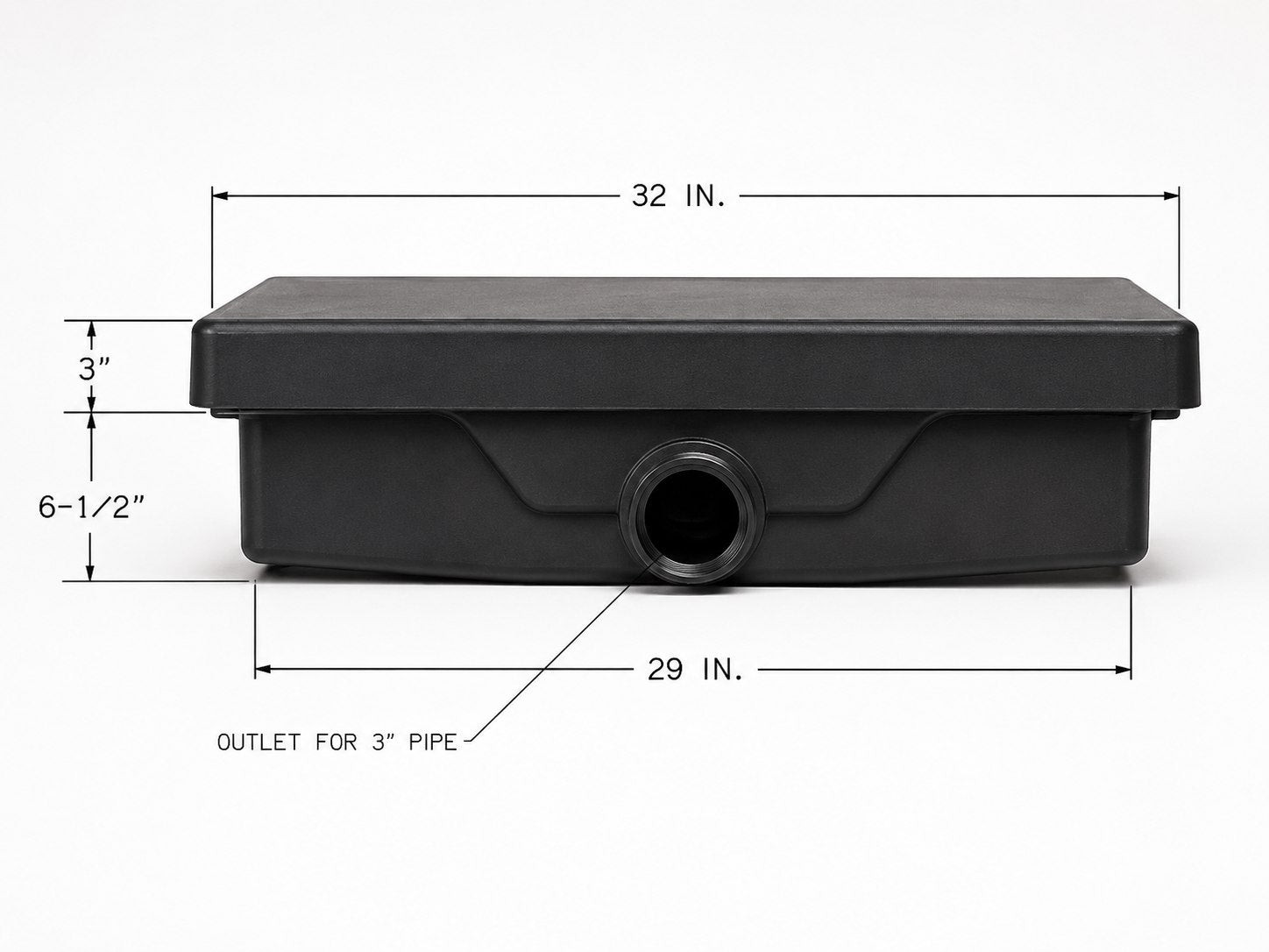 Alpha VB32547HBLANK 39 gallon black RV holding tank long side profile with dimensions