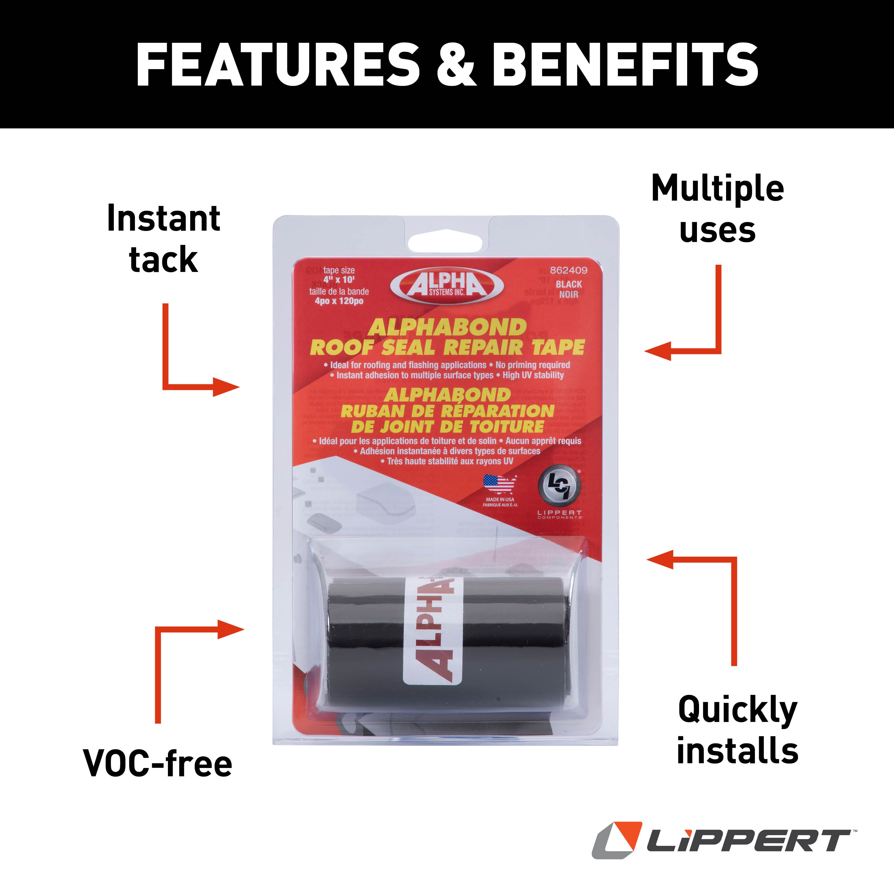 Alpha Systems - Alphabond Tpo Tape 4" X 10' Repair Tape, Black - Image 4