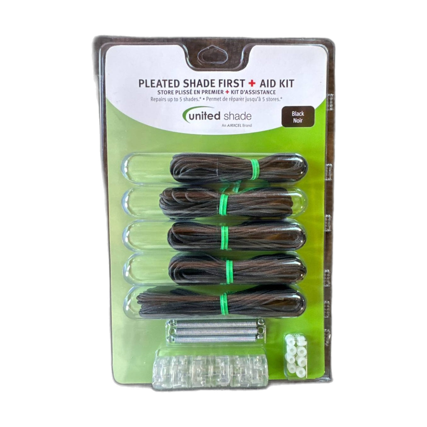 United Shade restring kit black for pleated shades part 650010 front view - corrected orientation from source photo