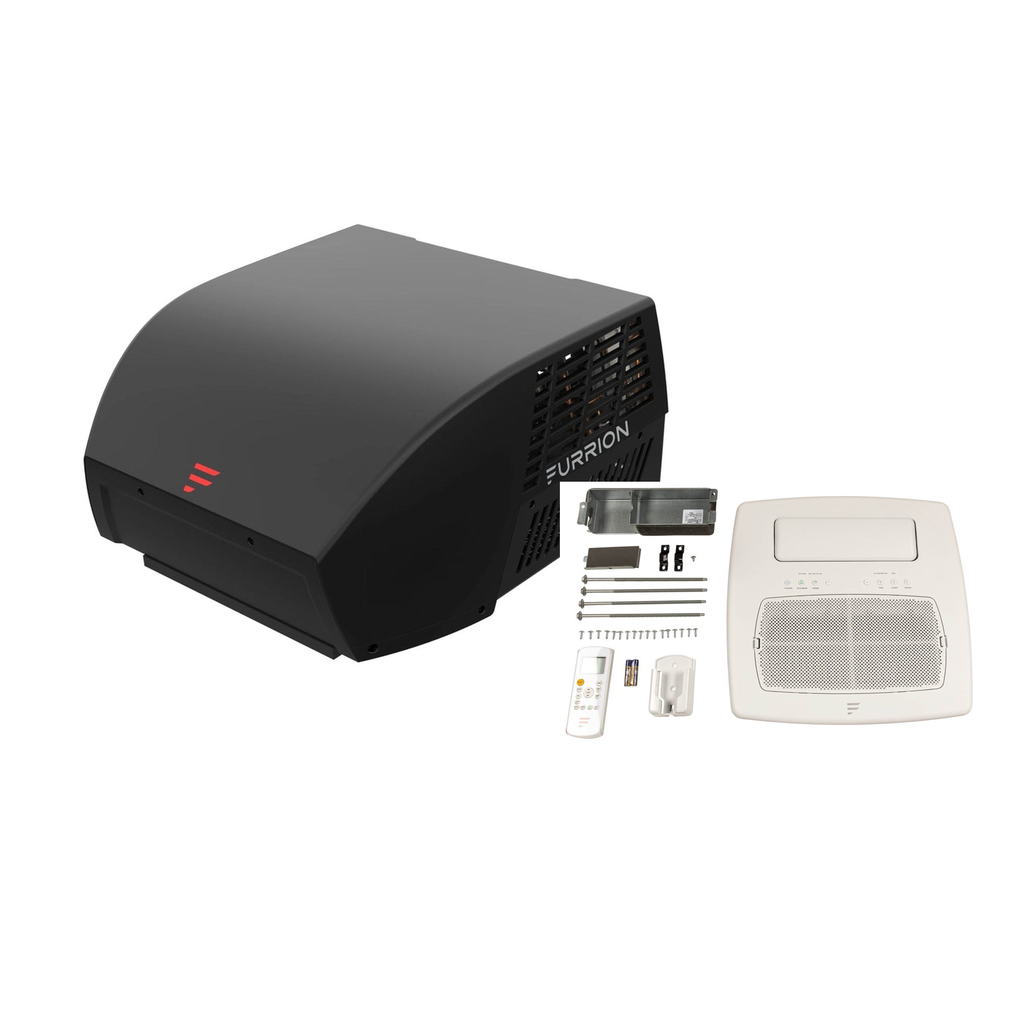 Furrion 18K Chill Cube black non-ducted heat pump RV AC bundle with air distribution box