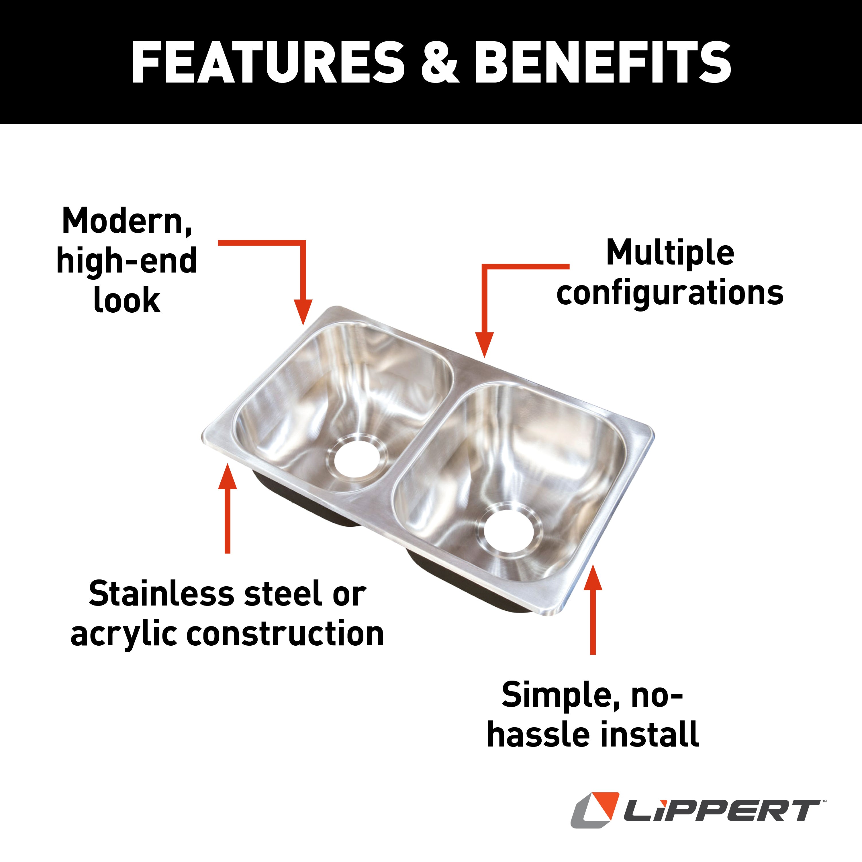 Lippert - Double Drawn Sink; 27" X 16" X 7" (Stainless Steel) - Image 2