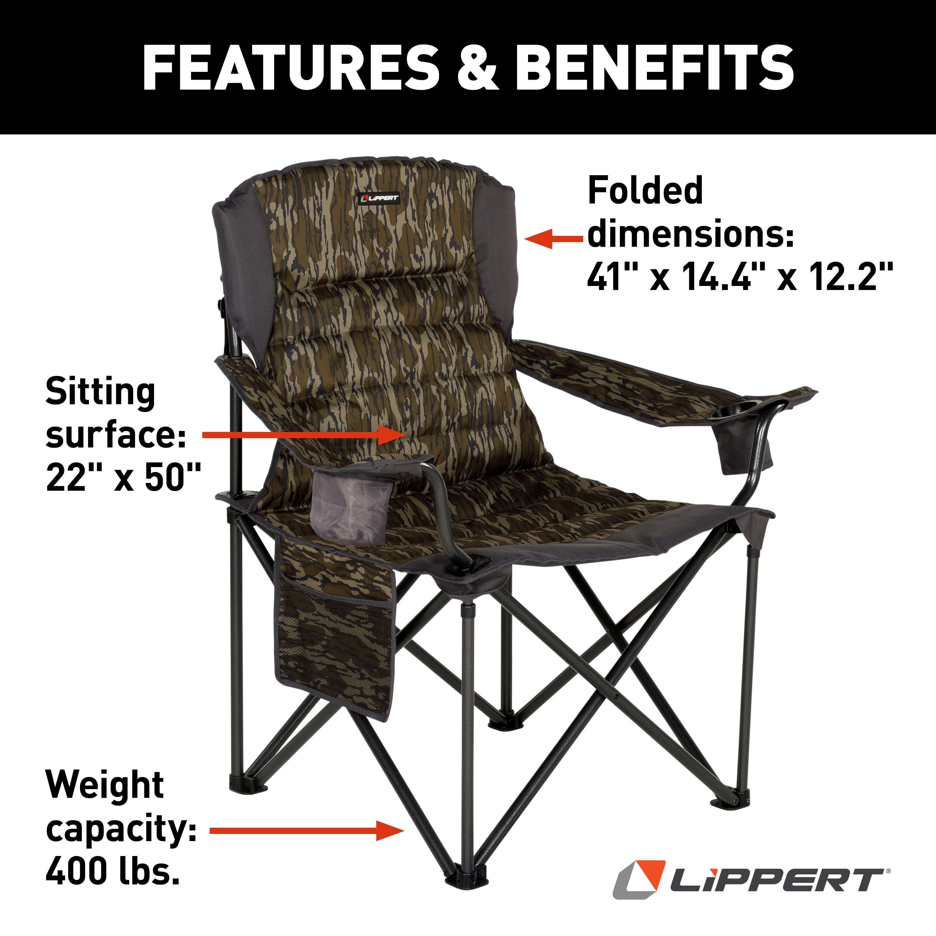 Lippert Campfire Deluxe Folding Chair - Mossy Oak Original Bottomland Camo #2023053729 - Image 2