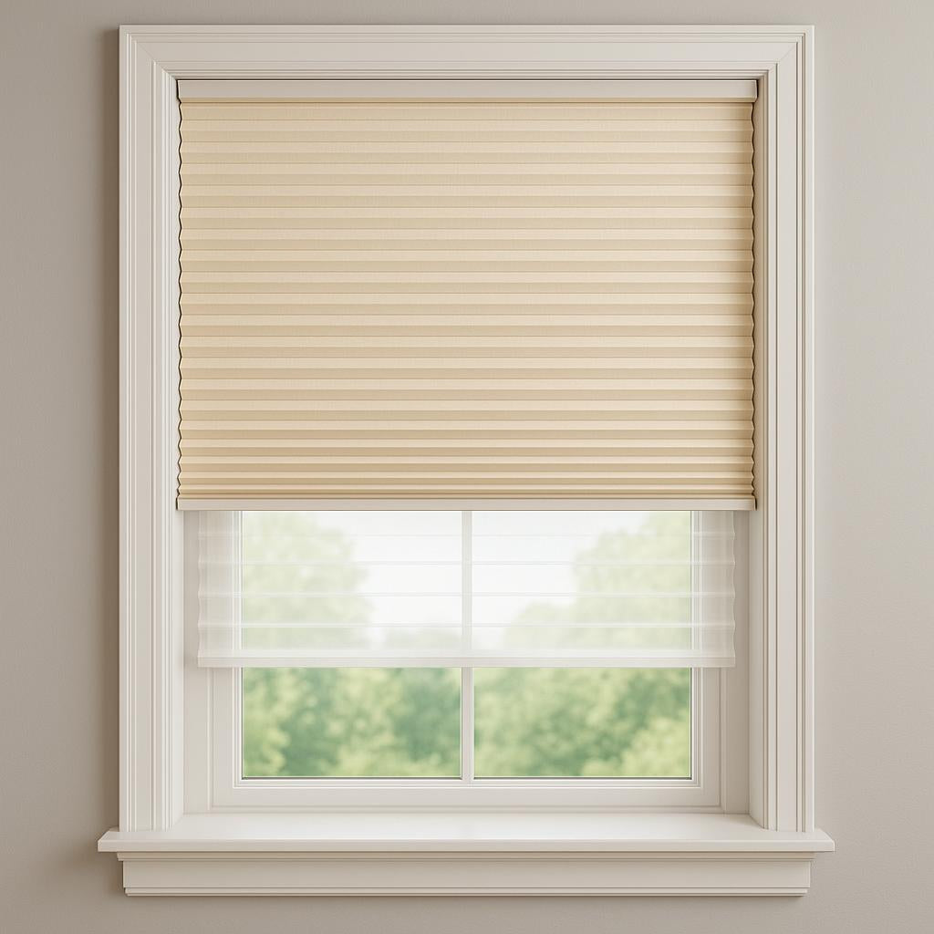 Custom Light Filtering Pleated Day/Night Shades with Side Tension Cords