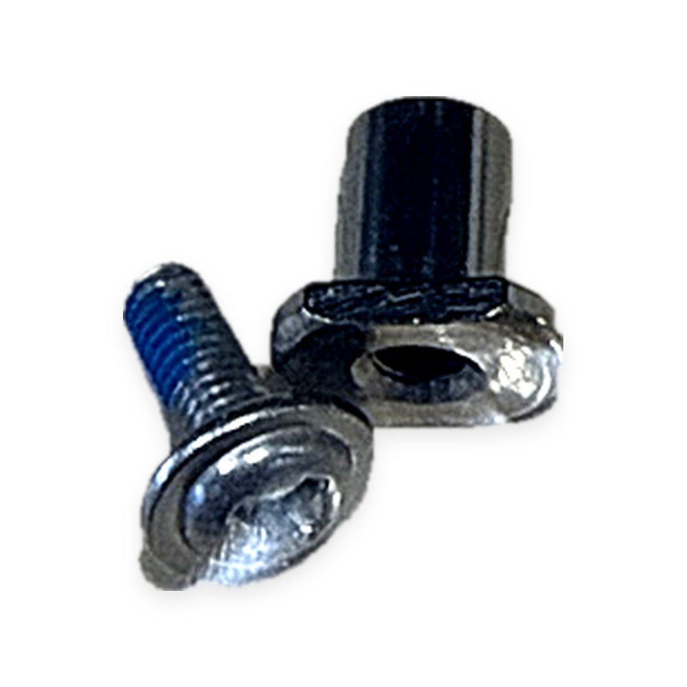 Mounting screw and spacer bushing included with Dometic 4450010427 refrigerator door latch handle, white background detail shot