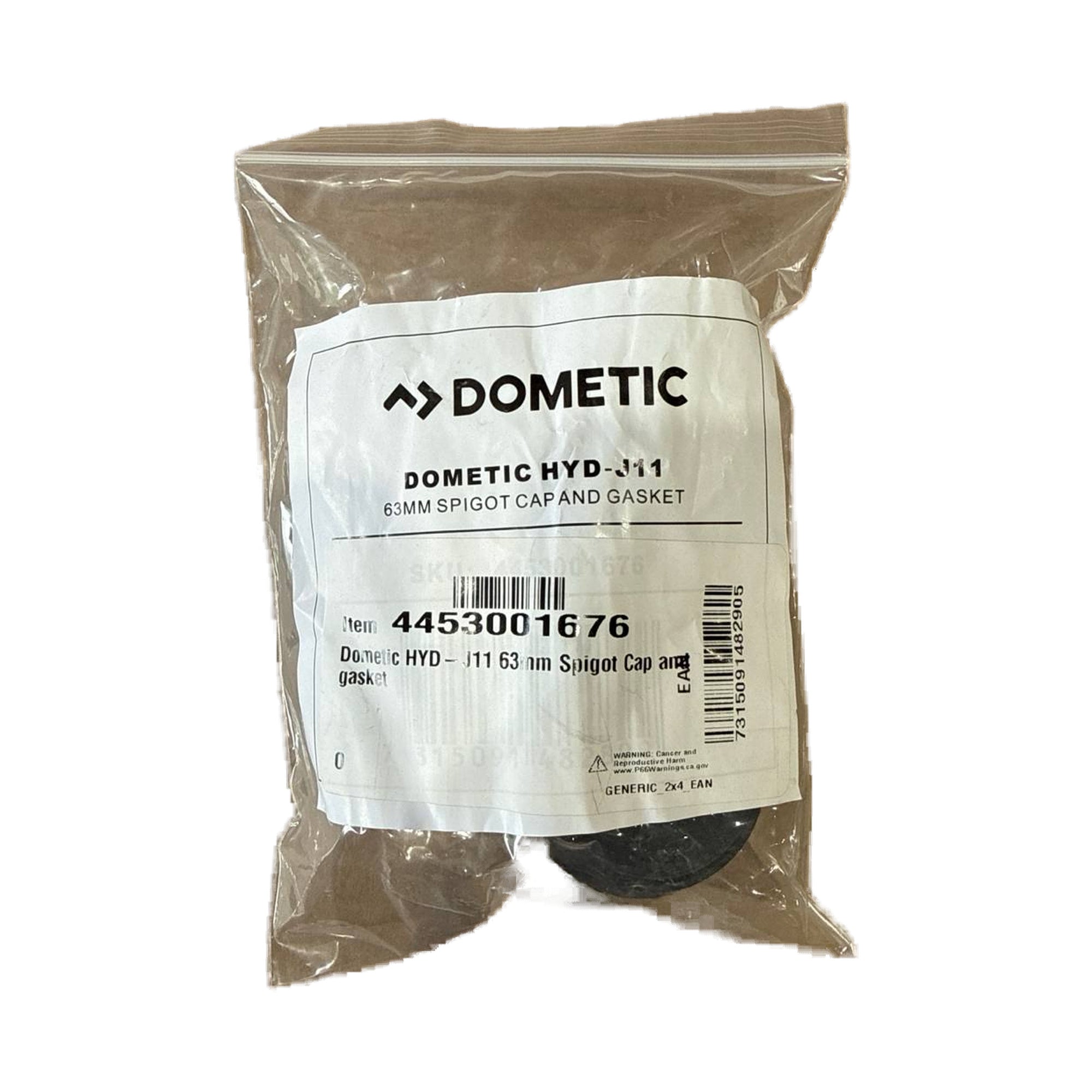 Dometic HYD-J11 63mm Spigot Cap and Gasket package label - Part# 4453001676