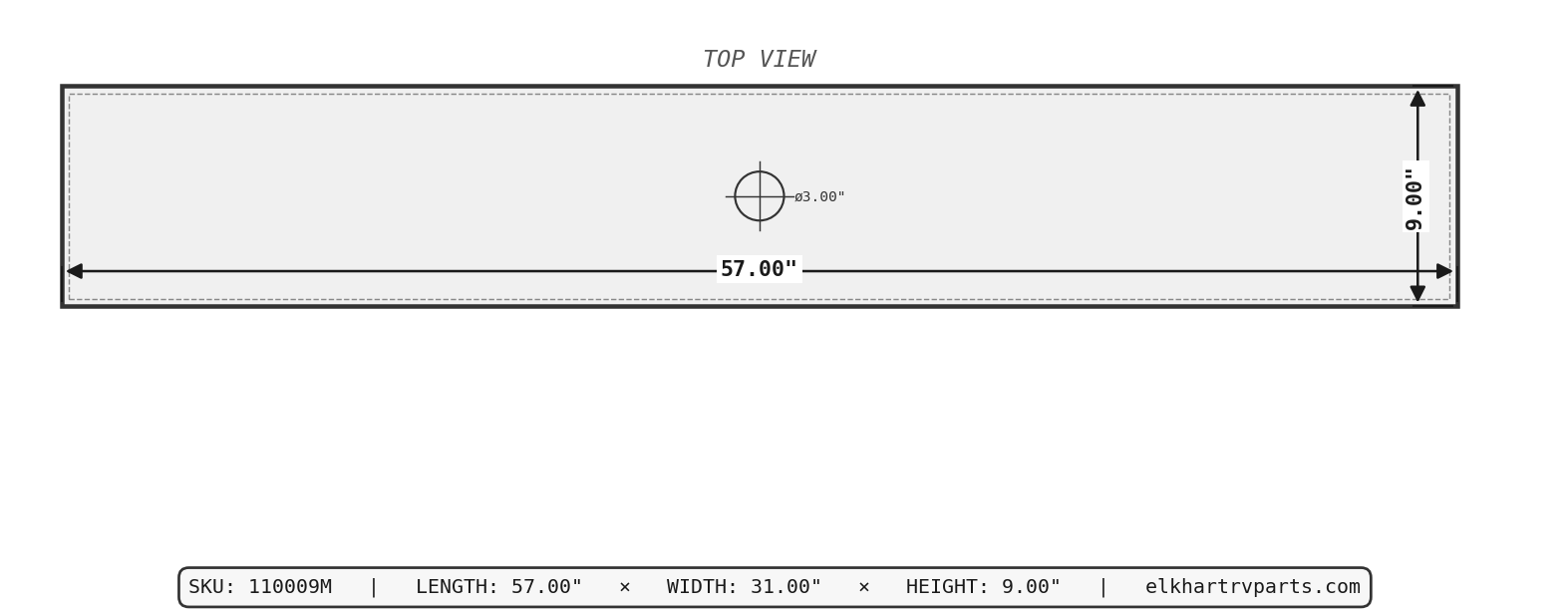 110009M Fresh Water Tank Top View Length 57in Height 9in