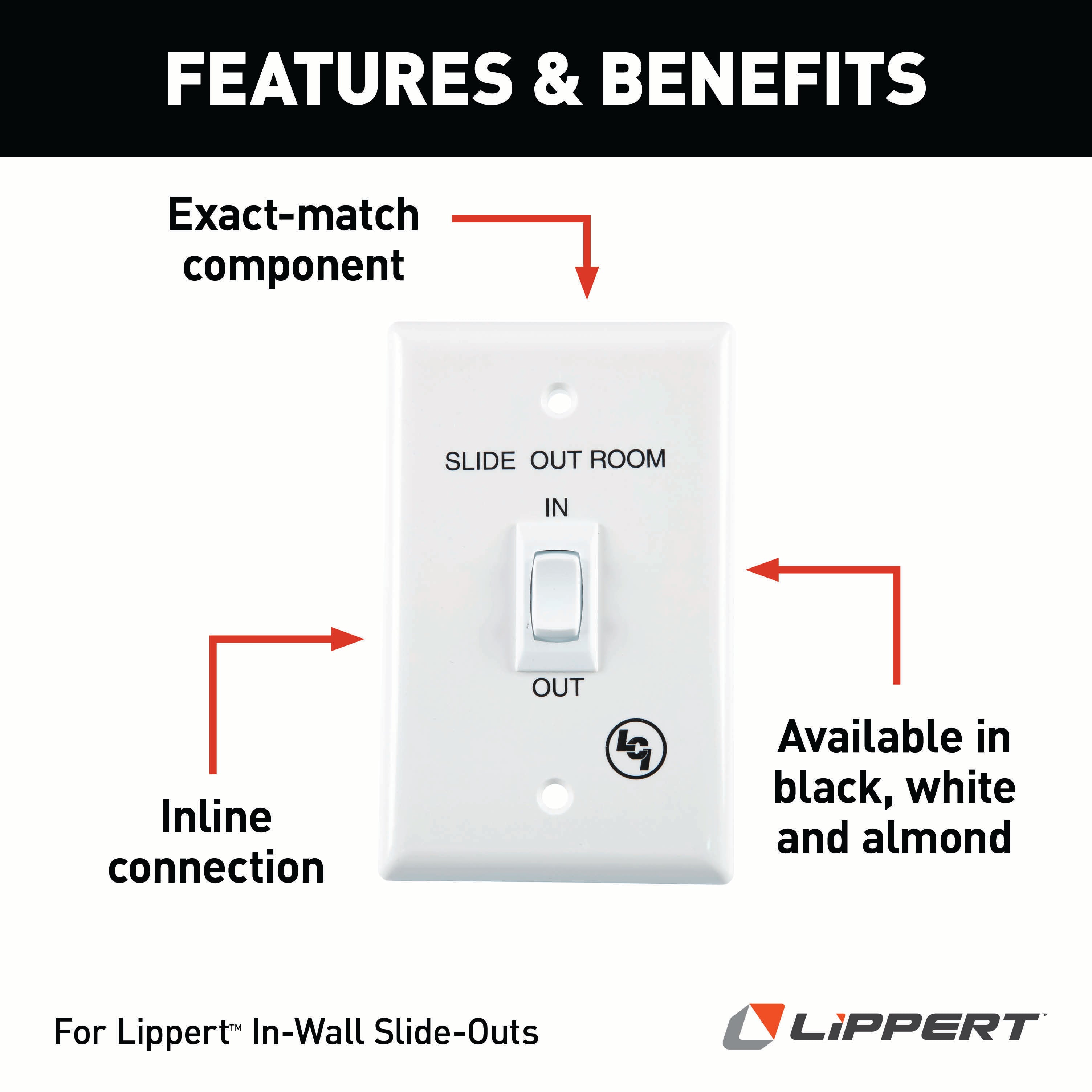 Lippert In-Wall Interior In/Out Switch For Rv Slide-Outs - White #120639 - Image 3