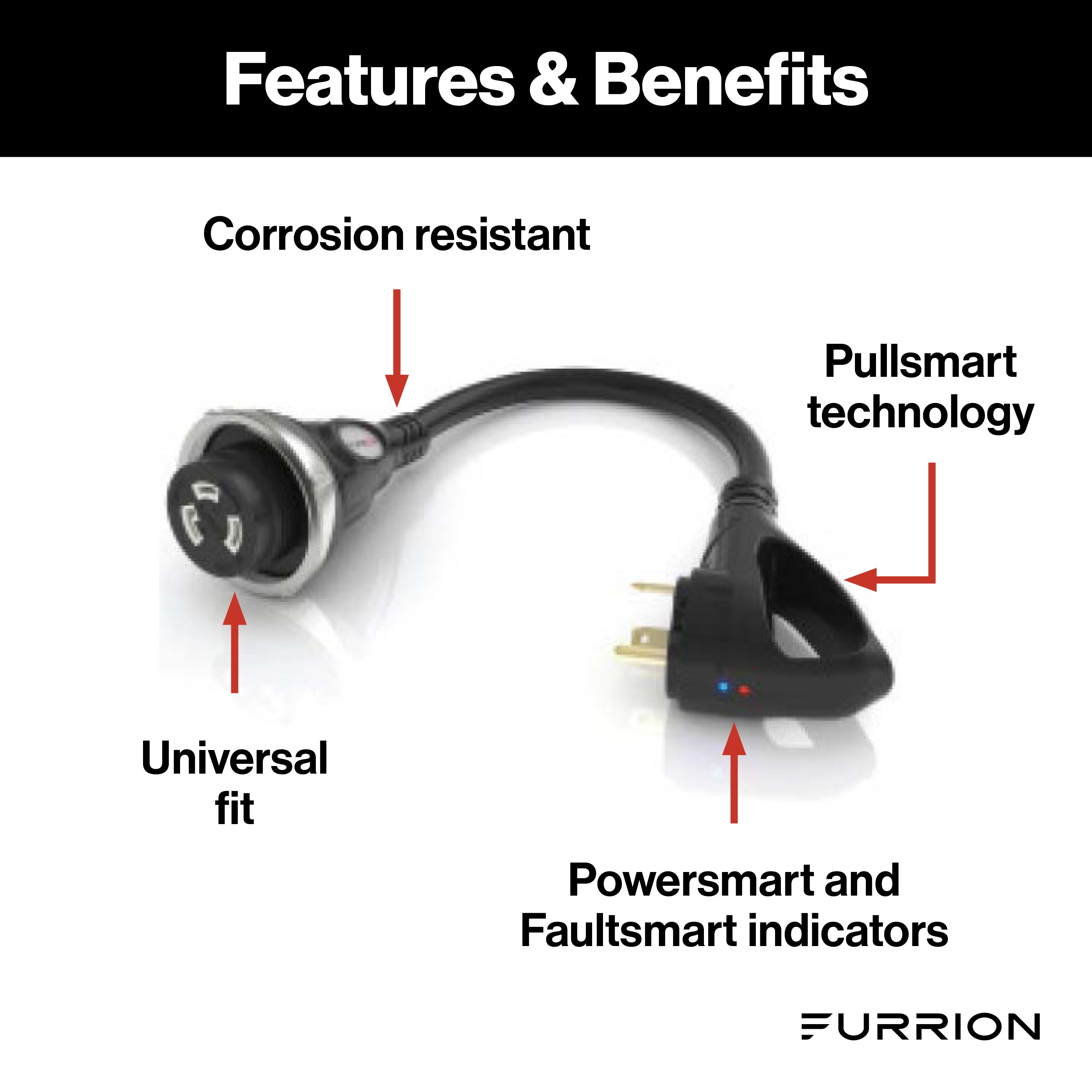 Furrion Pigtail Adapter - 30A Connector To 30A Plug, Black #Fp3030R-Sb - Image 2