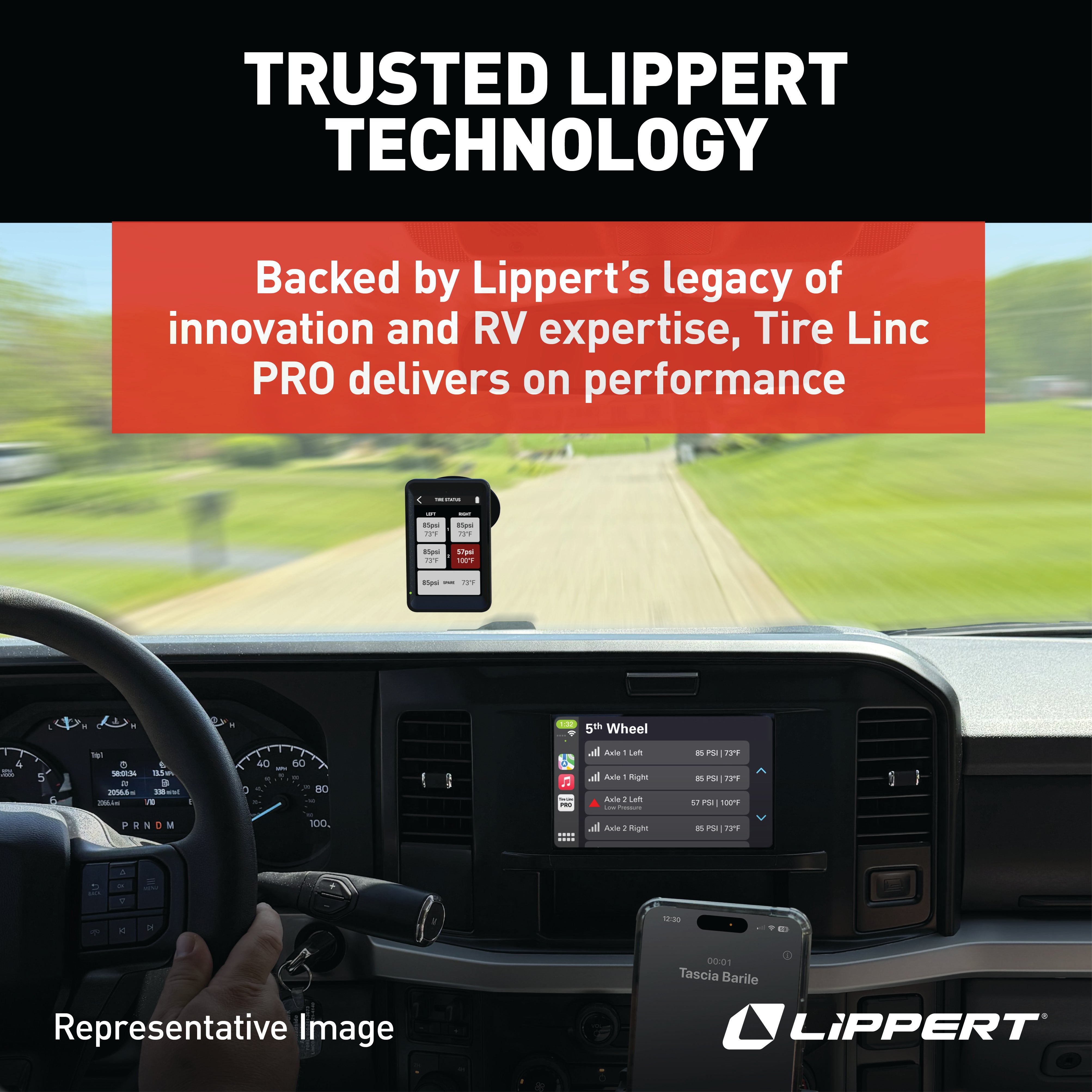Lippert - Tire Linc PRO RV TPMS - 2-Tire Sensor Kit - Apple CarPlay & Android Auto - Expandable to 15 Sensors - #2024115887