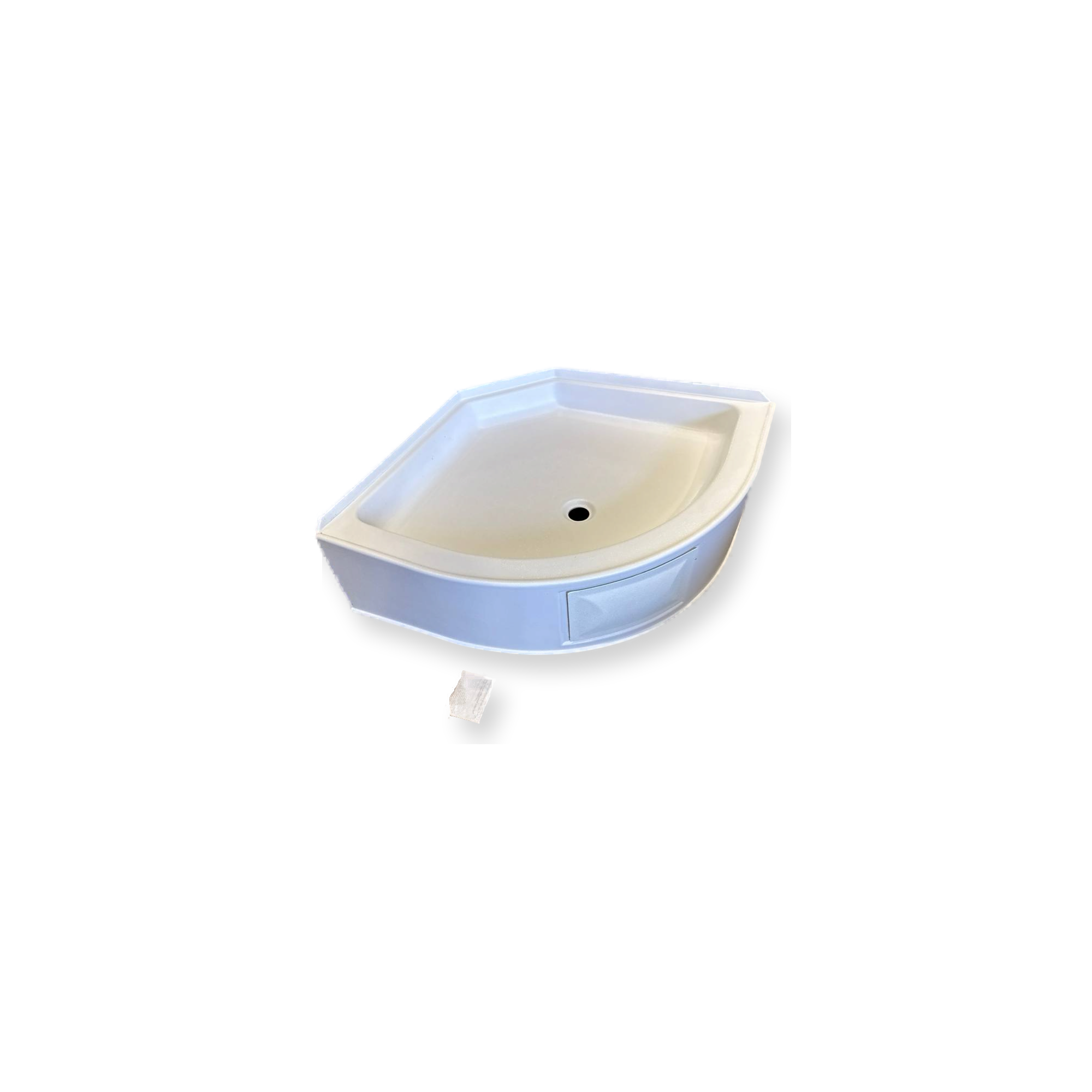 Lippert 209415 32 x 32 white round front RV shower pan with right drain - front view