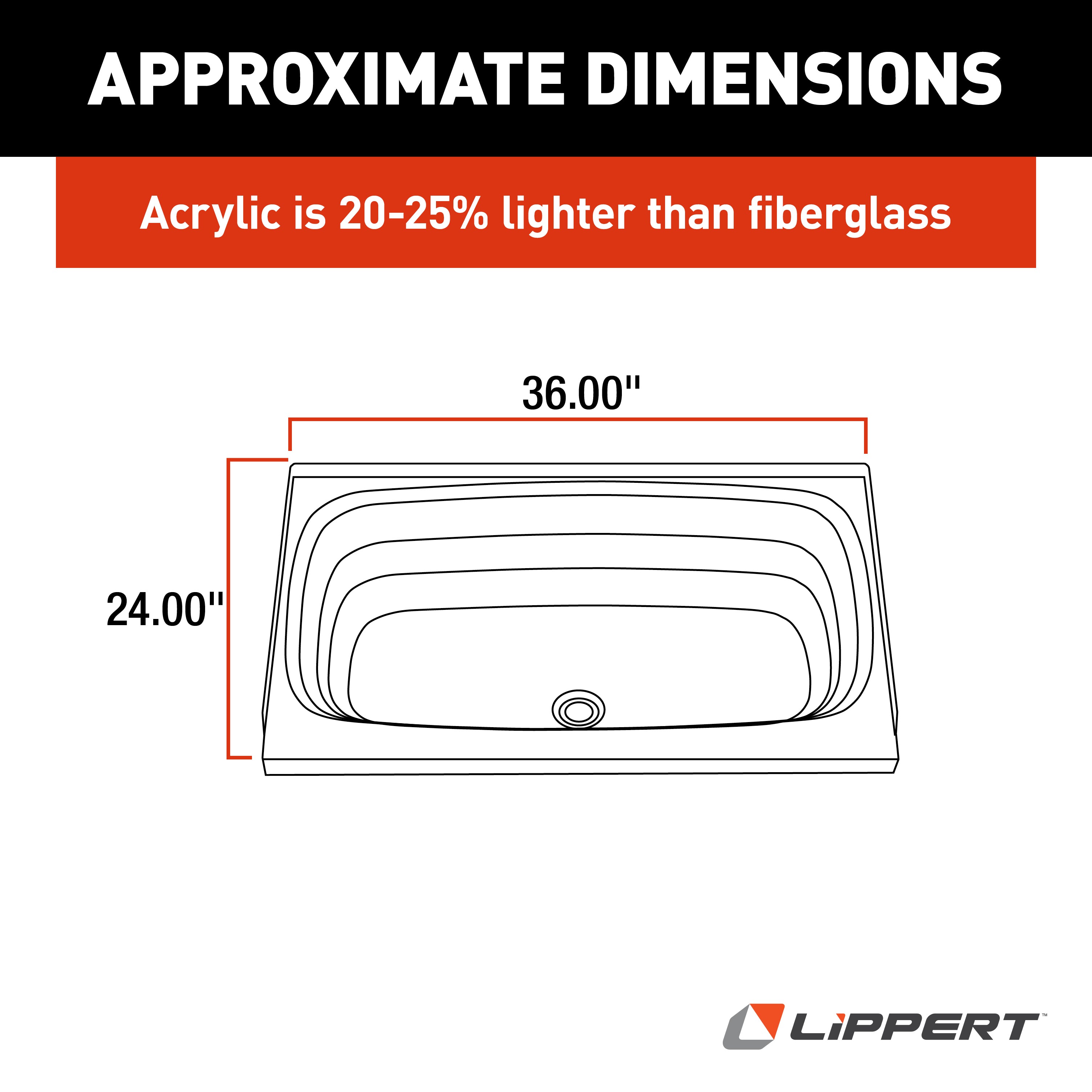 Lippert Bathtub With Center Drain - 24" X 36", Parchment #P2436Cdspk - Image 4