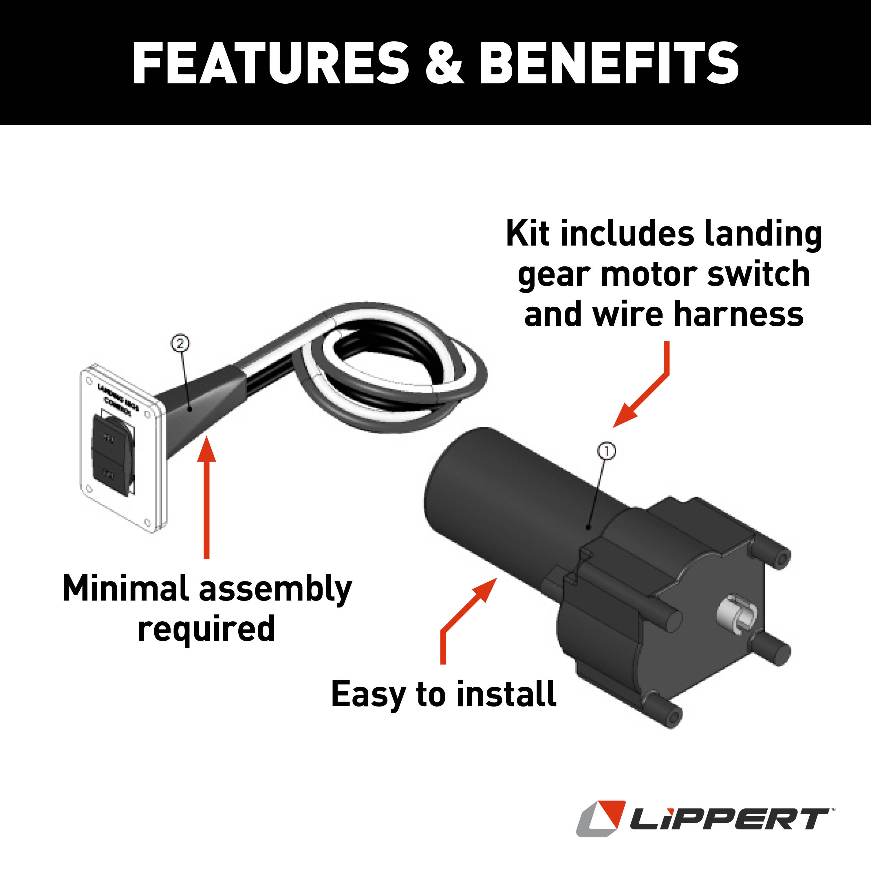 Lippert Power Gear Standard Landing Gear Motor & Ip-Rated Switch Kit #217884 - Image 2