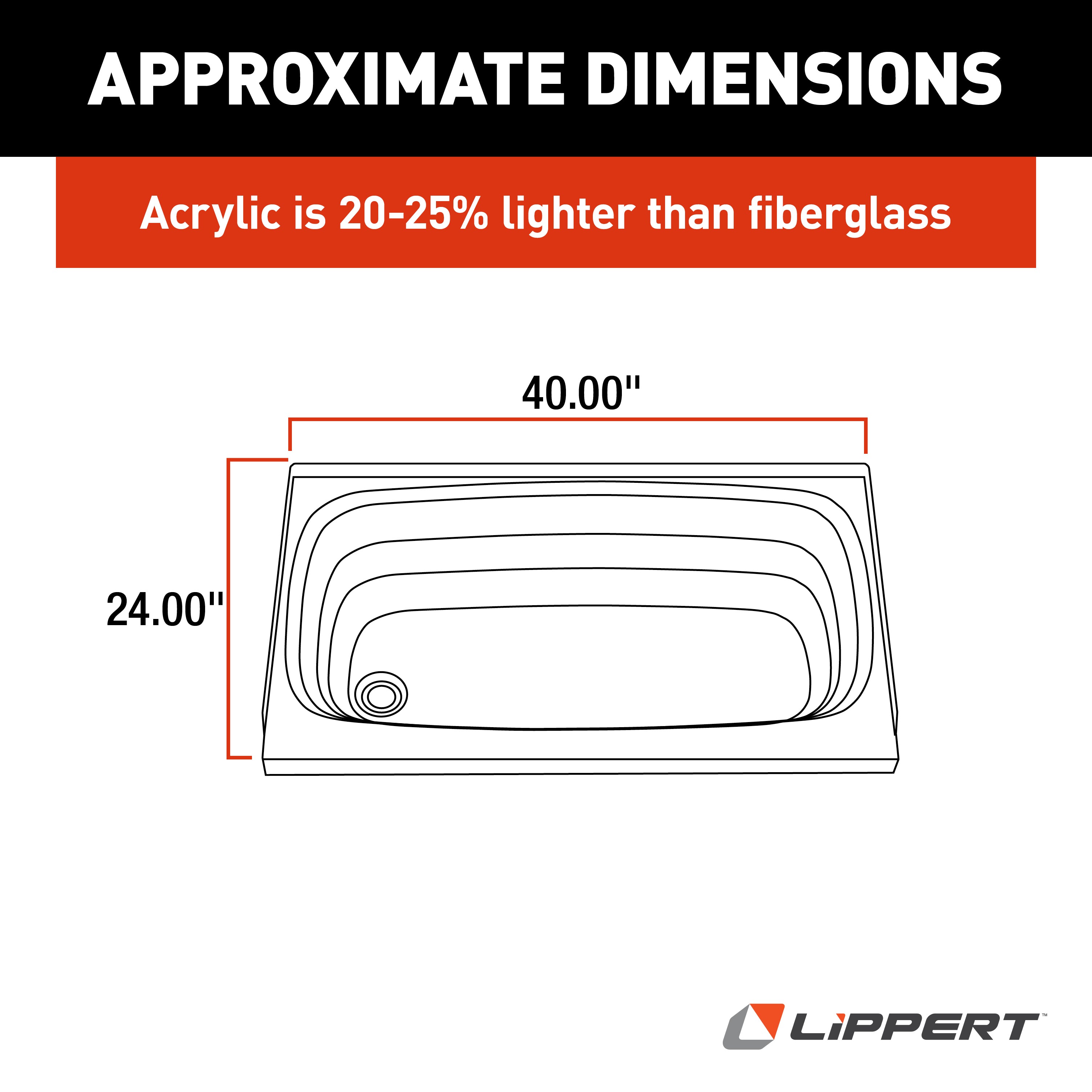 Lippert Bathtub With Left Drain - 24" X 40", White #W2440Lhspk - Image 4