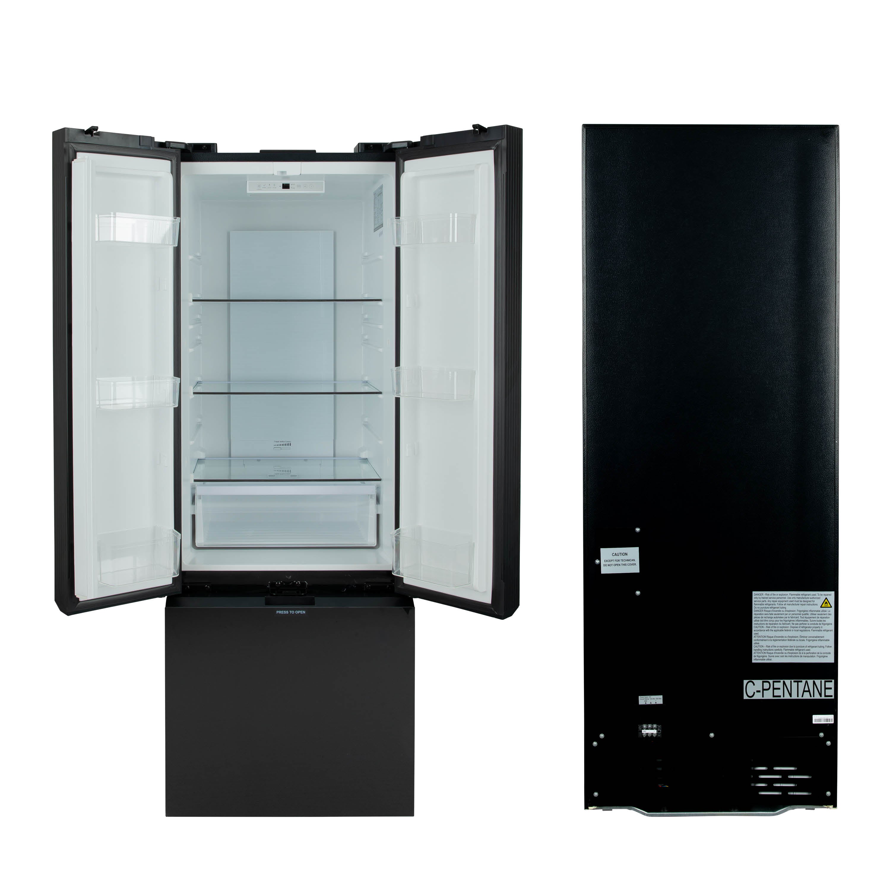 Furrion® - Built-In RV Refrigerator - 12V - 12 cu. ft. - French Doors - Bottom Freezer - Black Glass - #2024016838