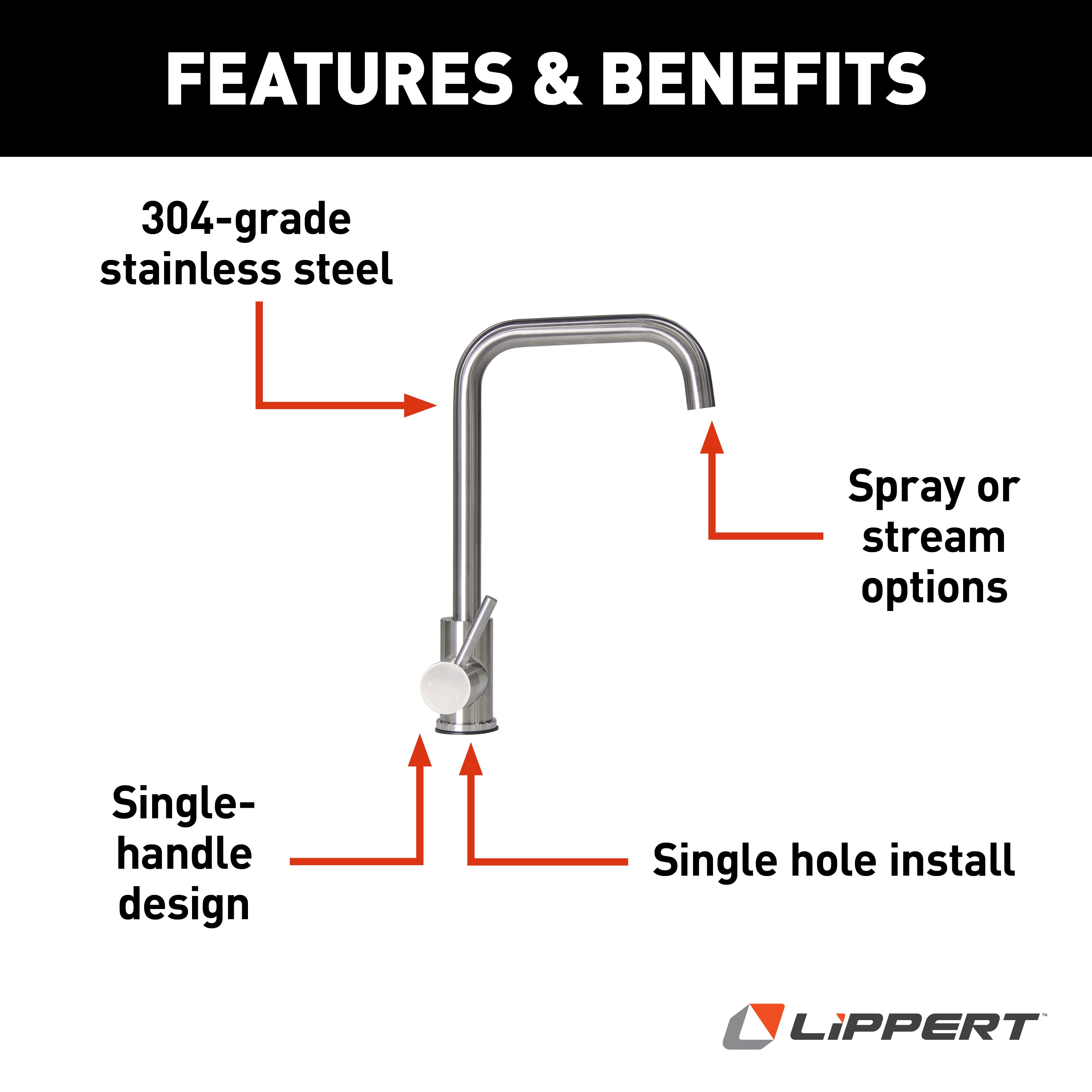 Lippert - Square Gooseneck Faucet - Stainless Steel - Image 3