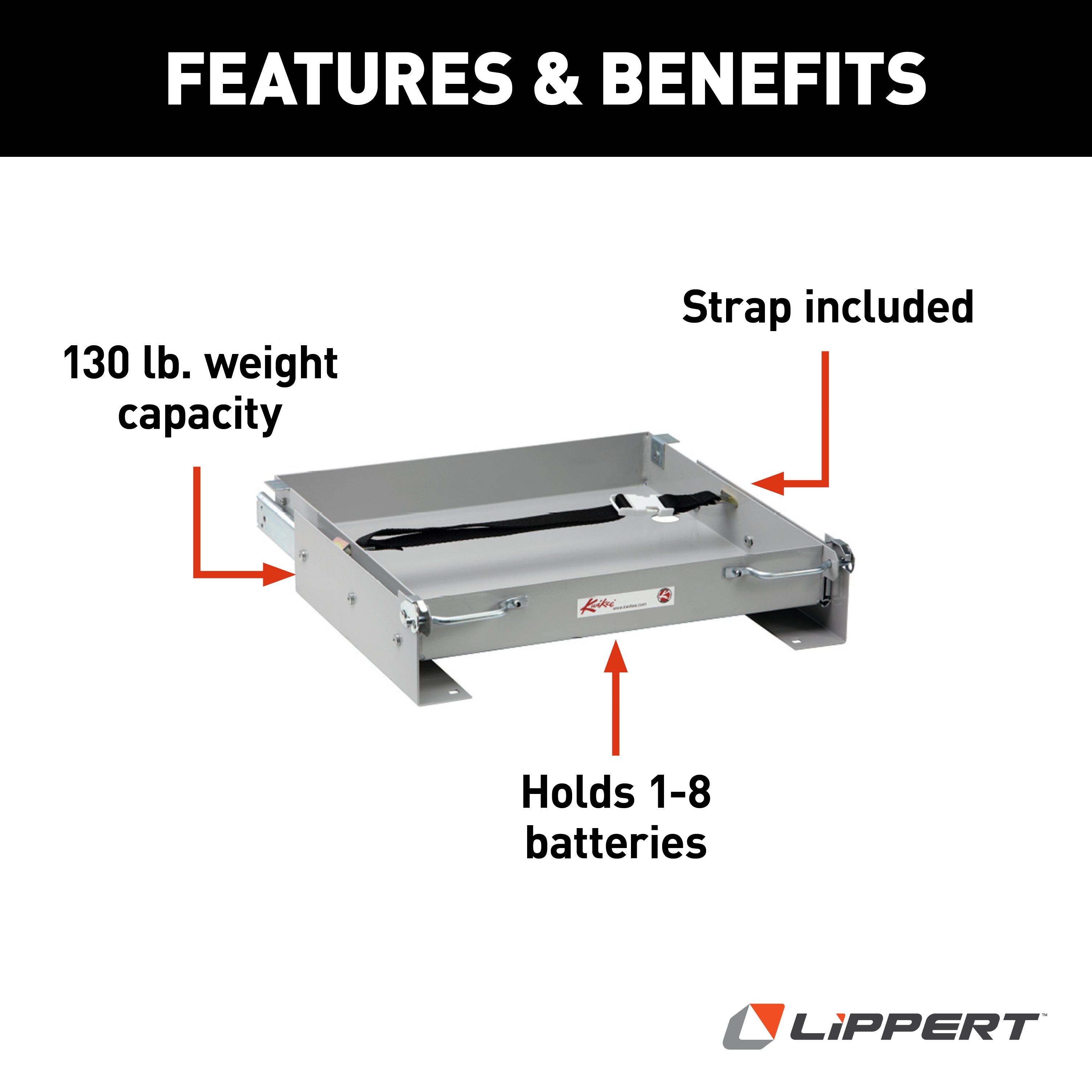 Lippert - Kwikee Sliding Rv Battery Tray - 16-1/8" With Strap Assembly - Image 3