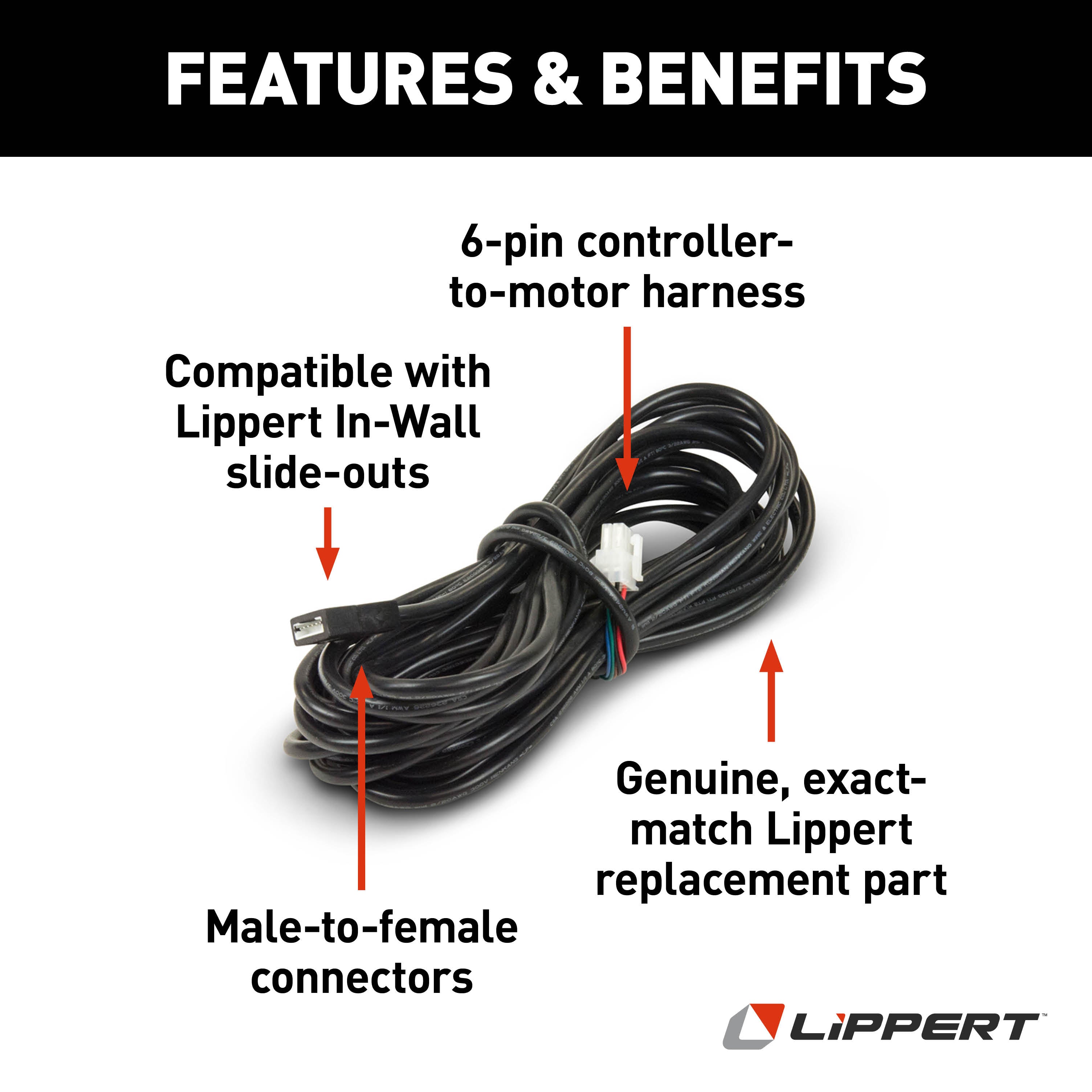 Lippert Replacement In-Wall Rv Slide-Out 6-Pin Controller-To-Motor Harness - 35' Male-To-Female #238992 - Image 4