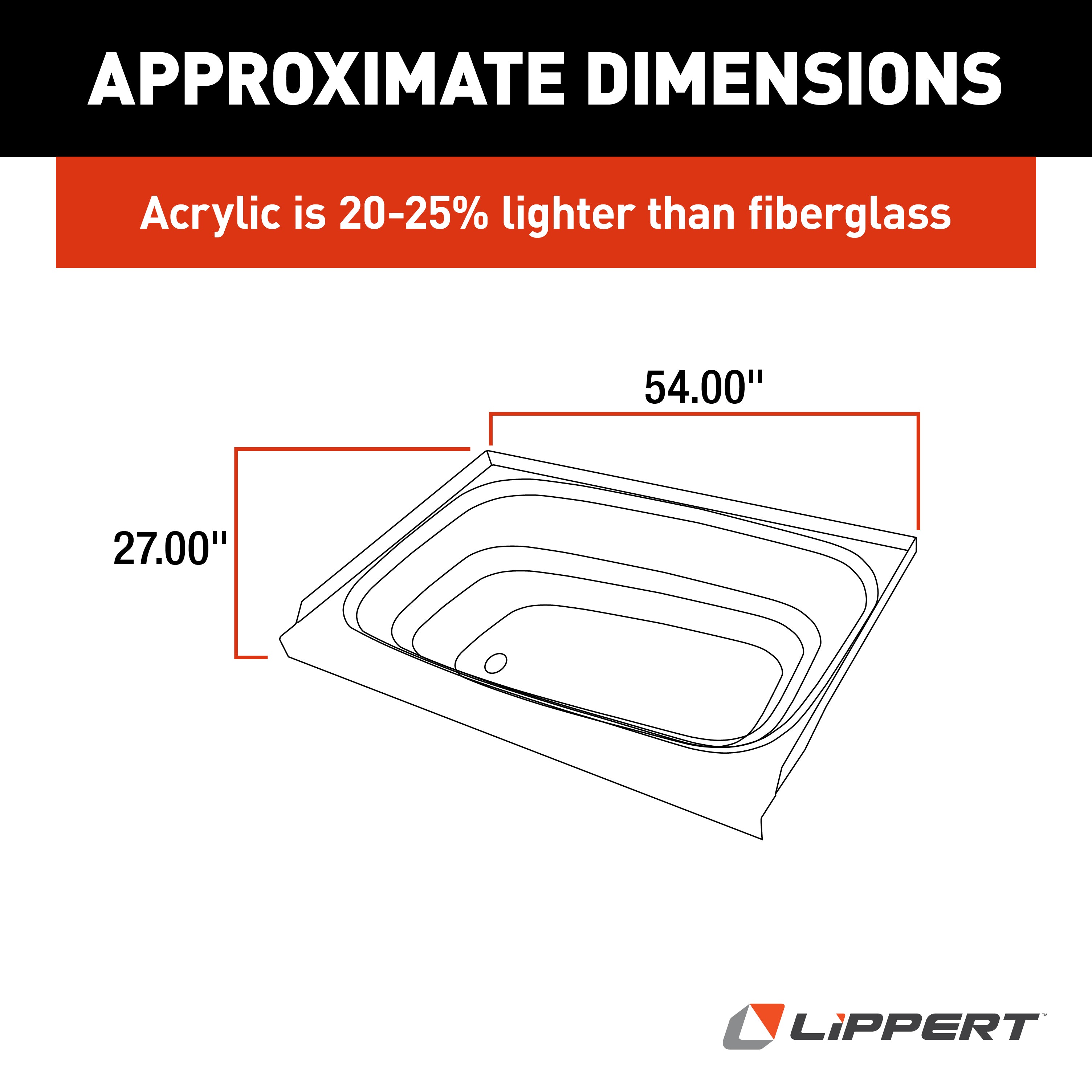 Lippert Bathtub With Left Drain - 27" X 54", White #W2754Alspk - Image 2