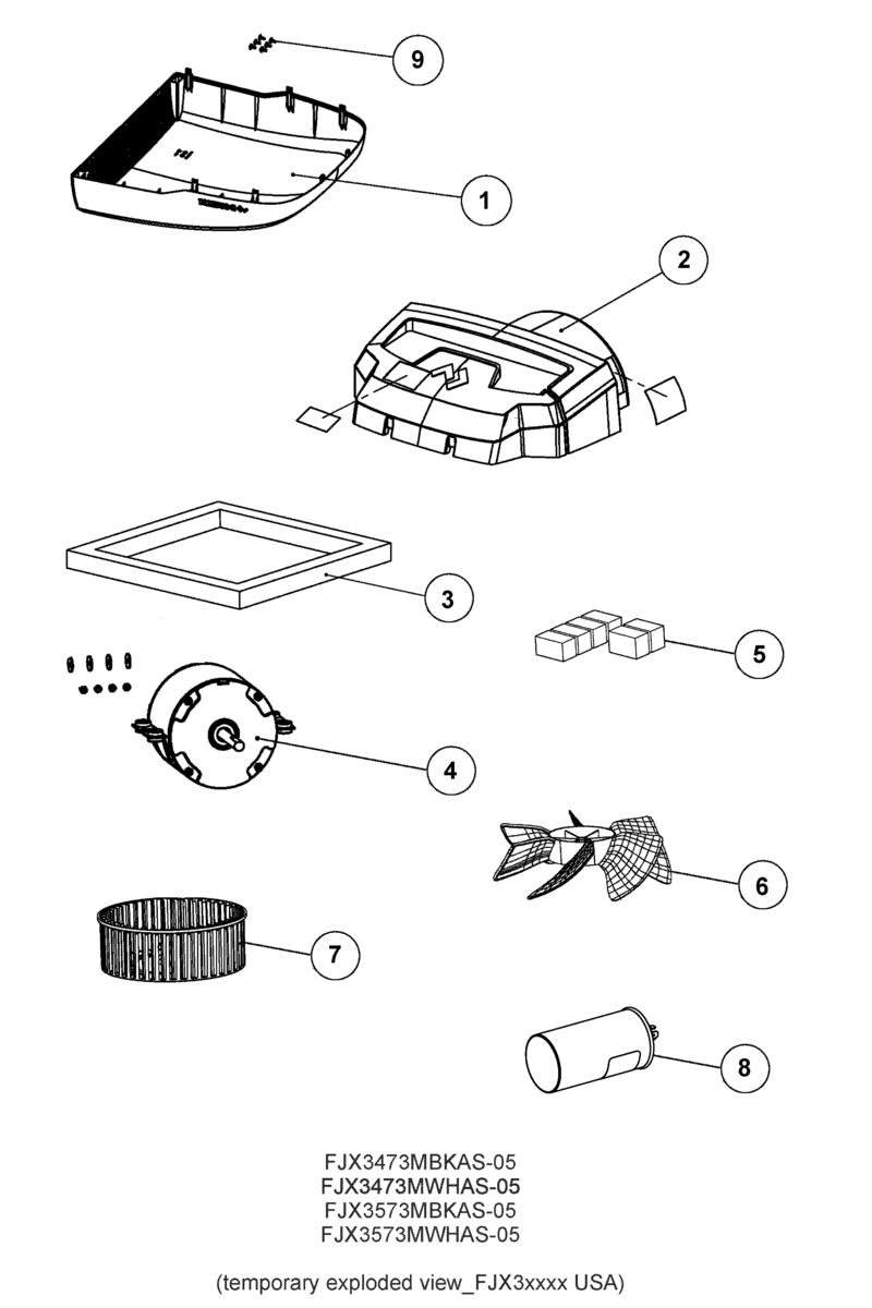 9610007866 exploded parts diagram for FreshJet 3 Series rooftop air conditioner