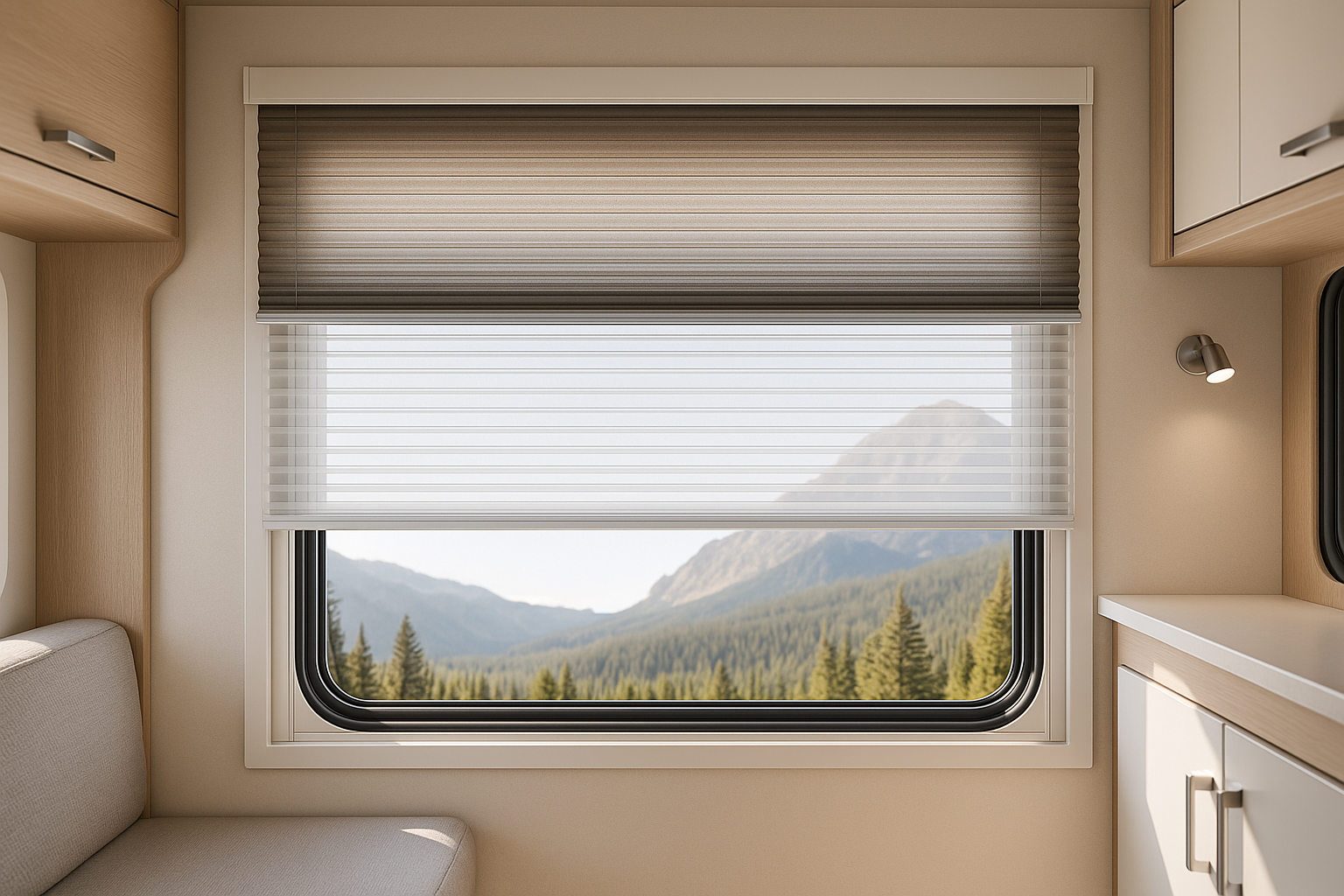 United Pleated Day/Night Shade - Acorn night fabric