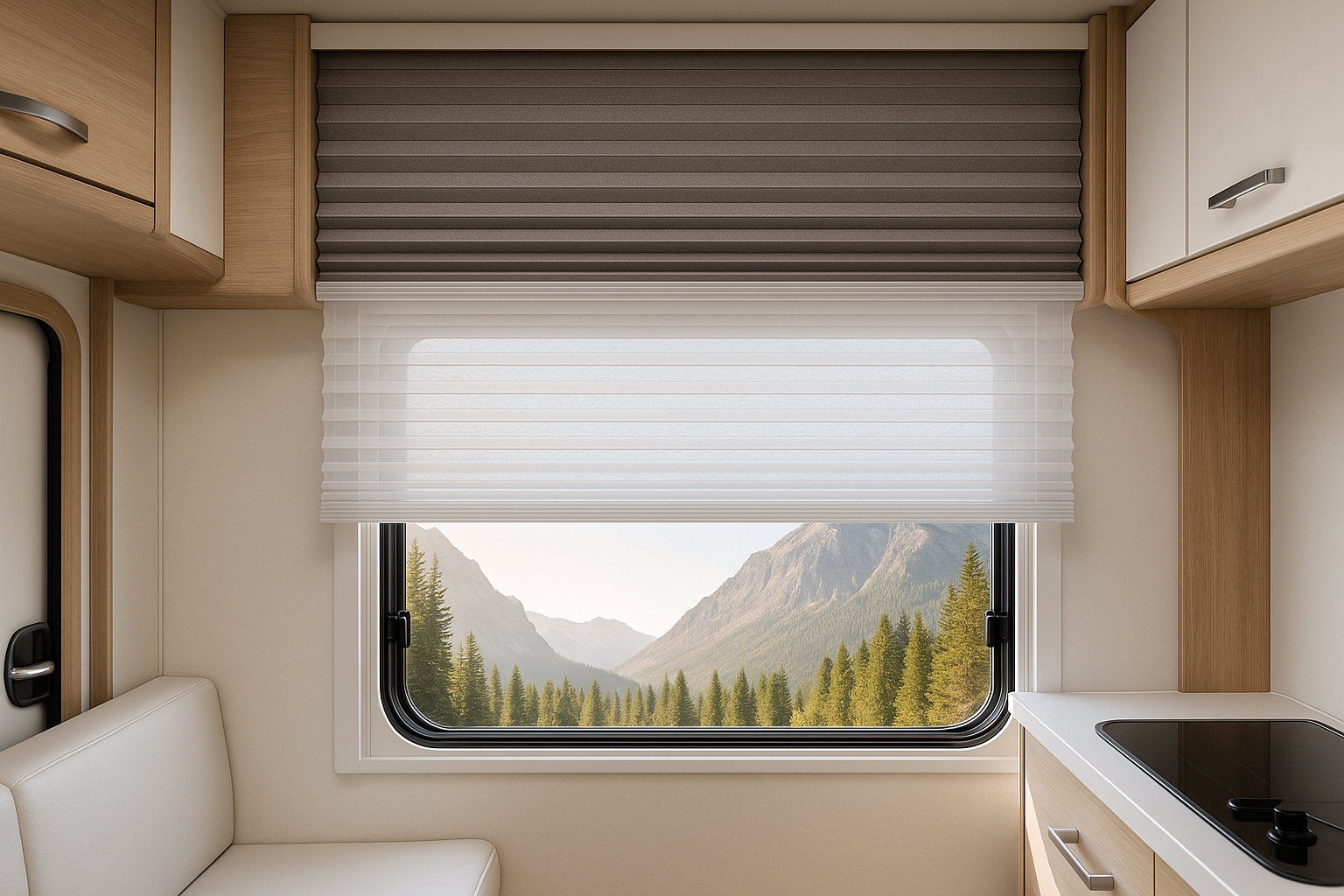 United Pleated Day/Night Shade - Cappuccino night fabric