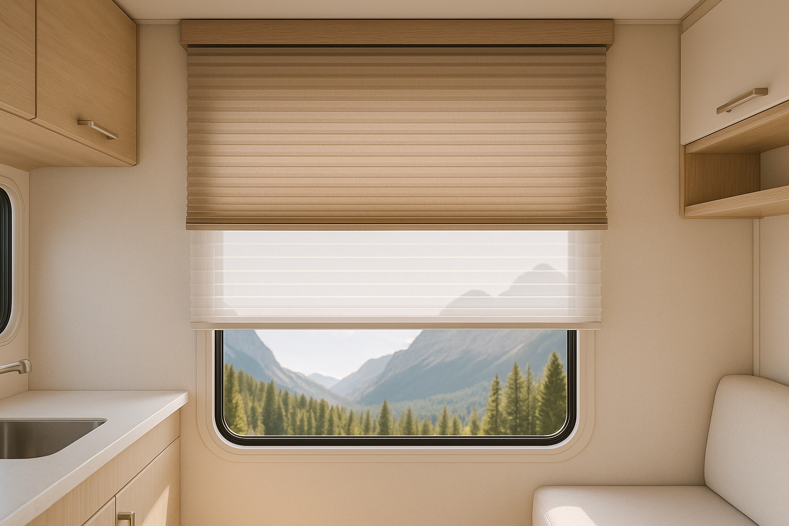 United Pleated Day/Night Shade - Suede night fabric