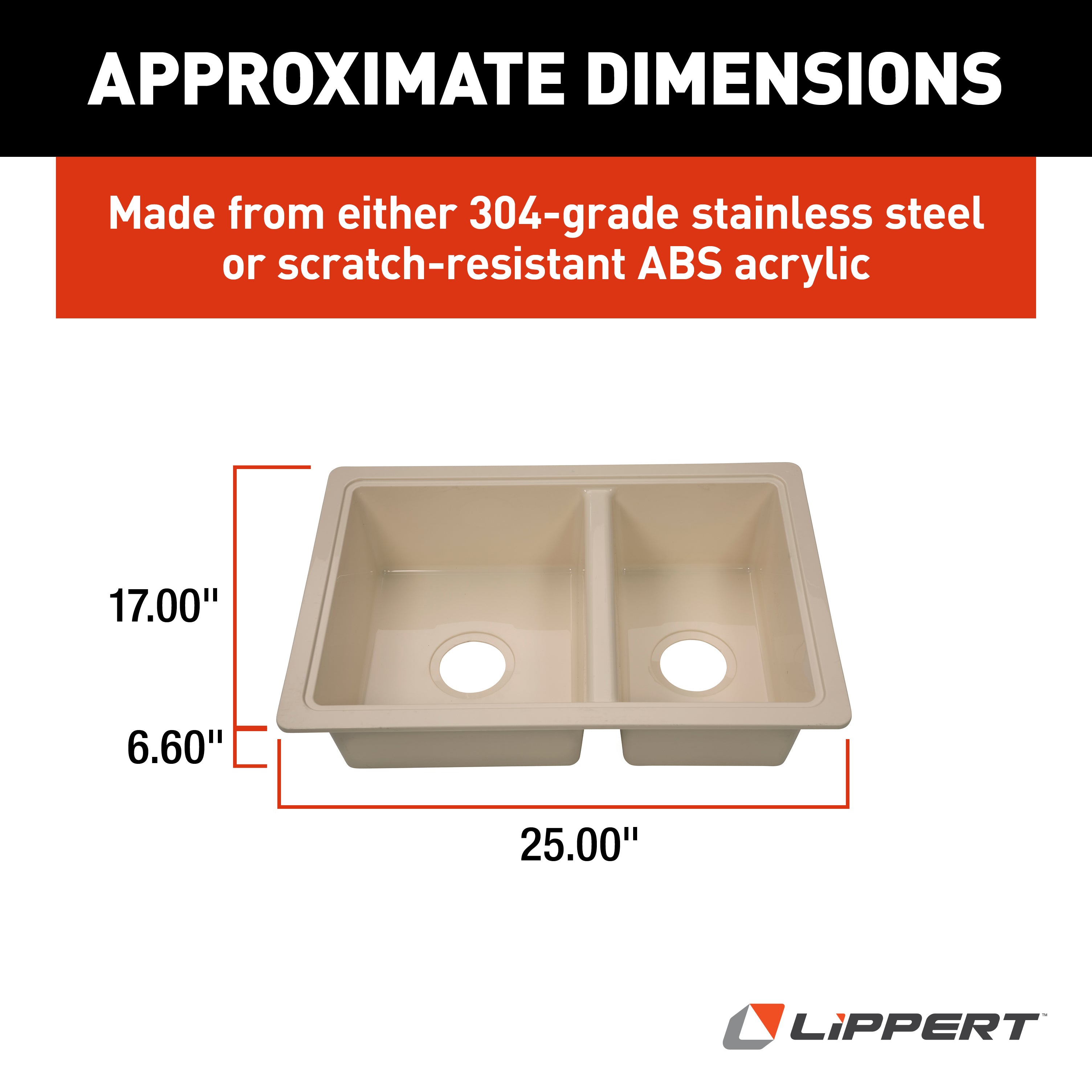 Lippert Rv Double Kitchen Galley Sink - 25" X 17" X 6.6" Parchment Abs Plastic - Image 6