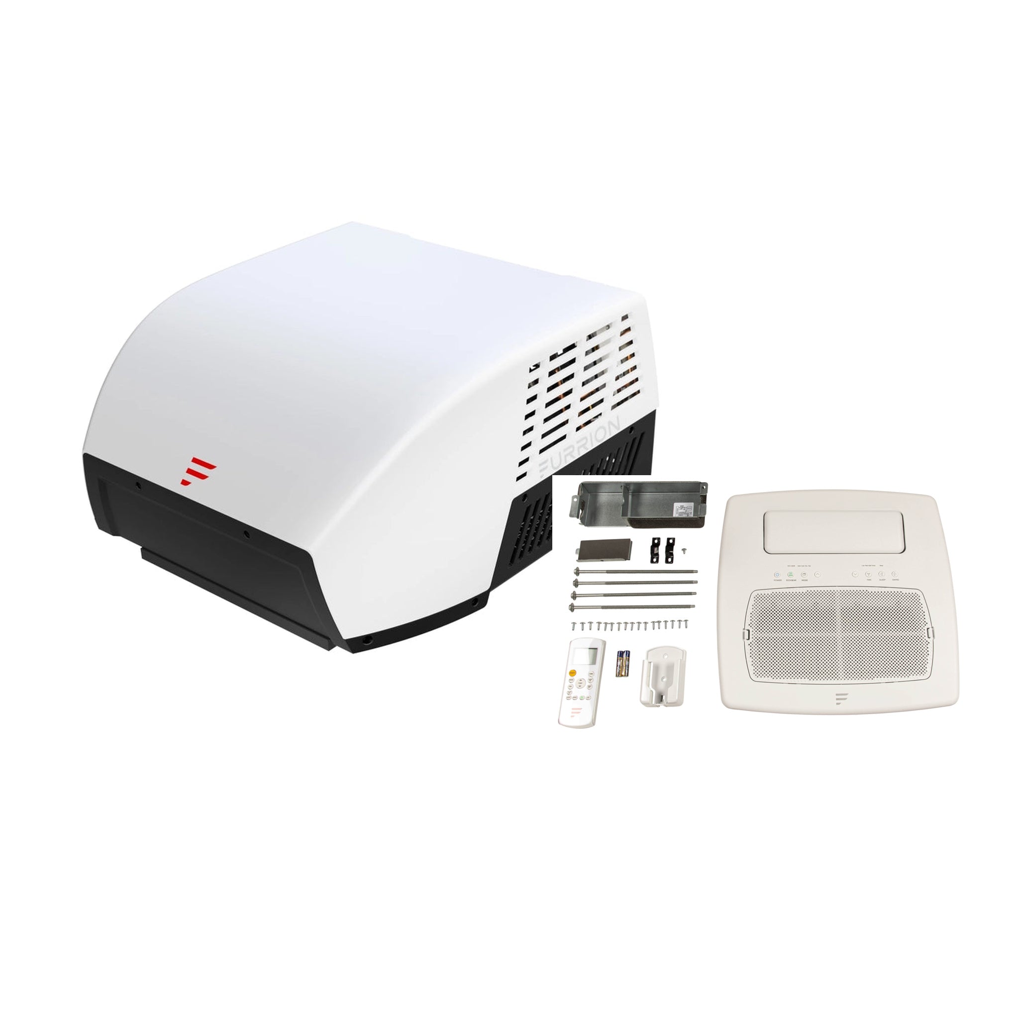 Furrion 18K Chill Cube white non-ducted heat pump RV AC bundle with air distribution box
