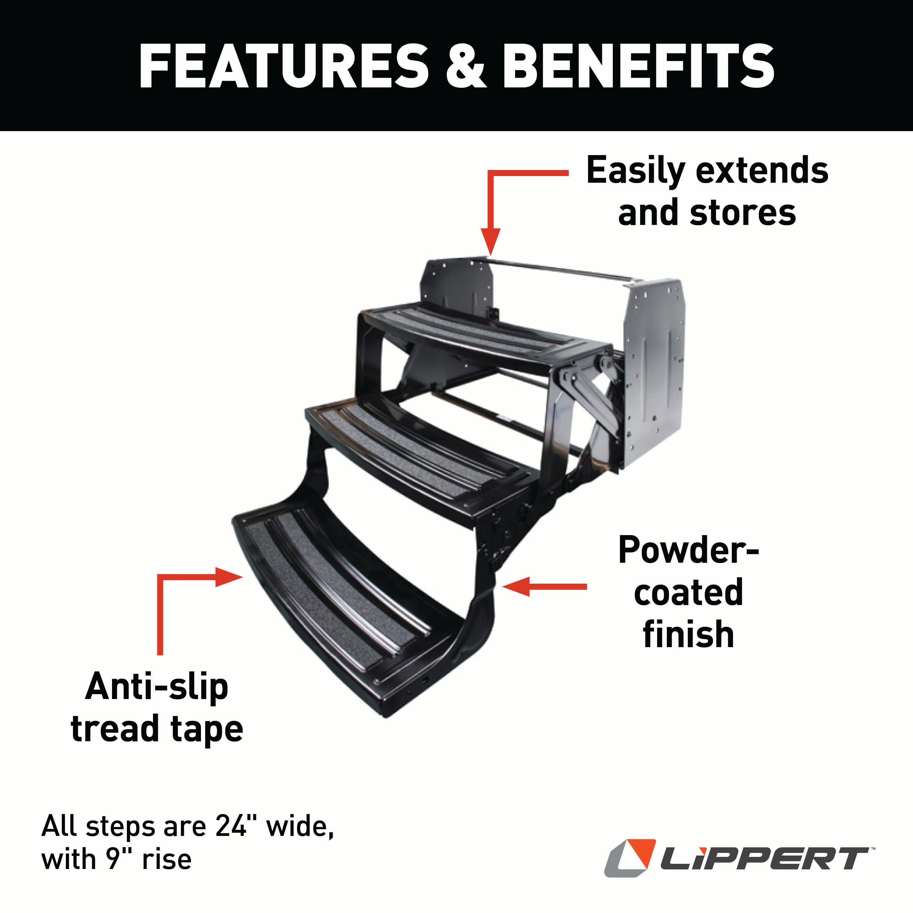 Lippert - 24" Triple 9" Radius Manual Step - Image 3