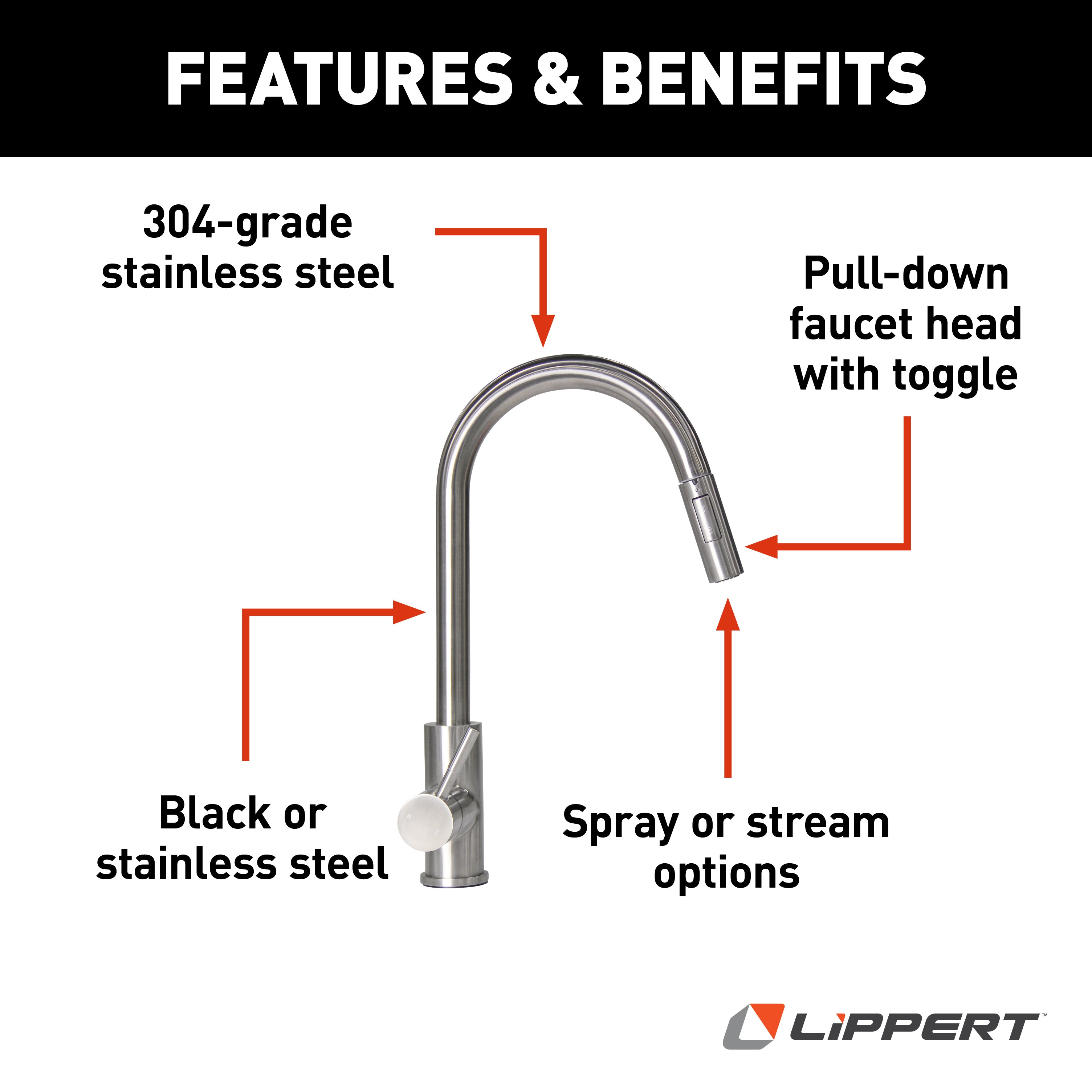 Lippert Flow Max Bullet Pull-Down Kitchen Faucet - Stainless Steel - Image 3