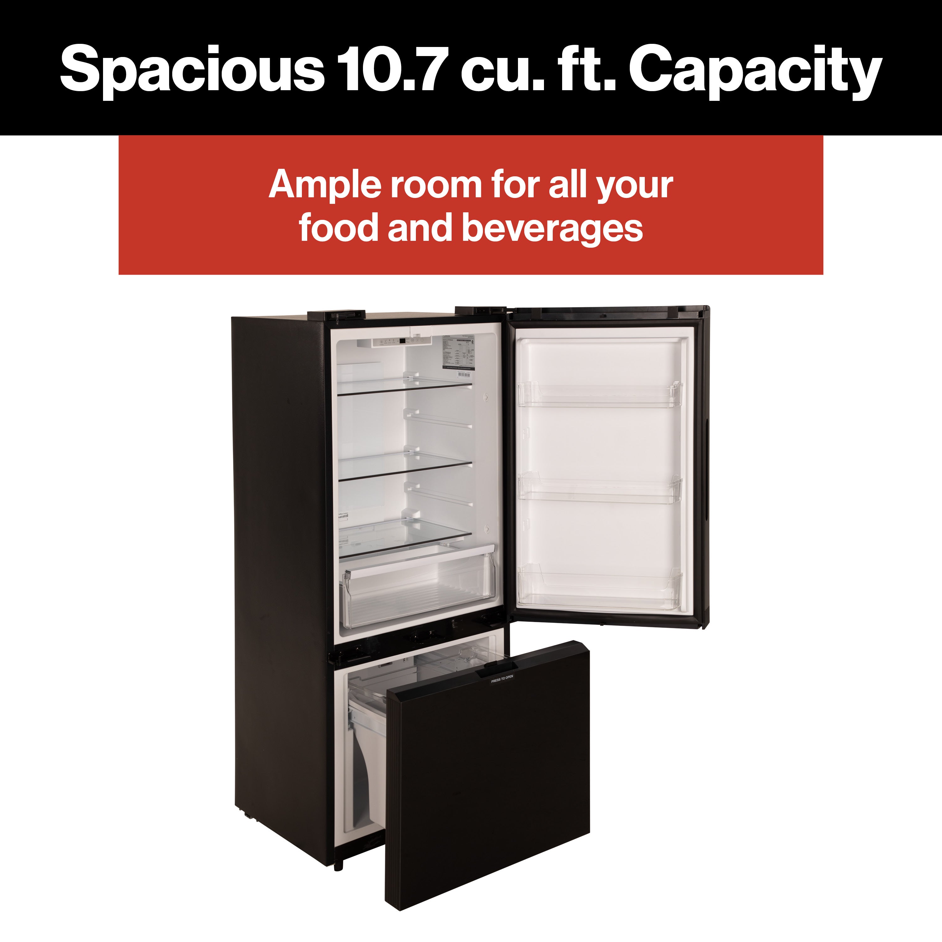 Furrion Rv Refrigerator - 12V, 10.7 Cu. Ft., Dual Swing Doors, Bottom Drawer Freezer, Black Glass Finish #Fcr10Dcgba-Bg-Ds - Image 3