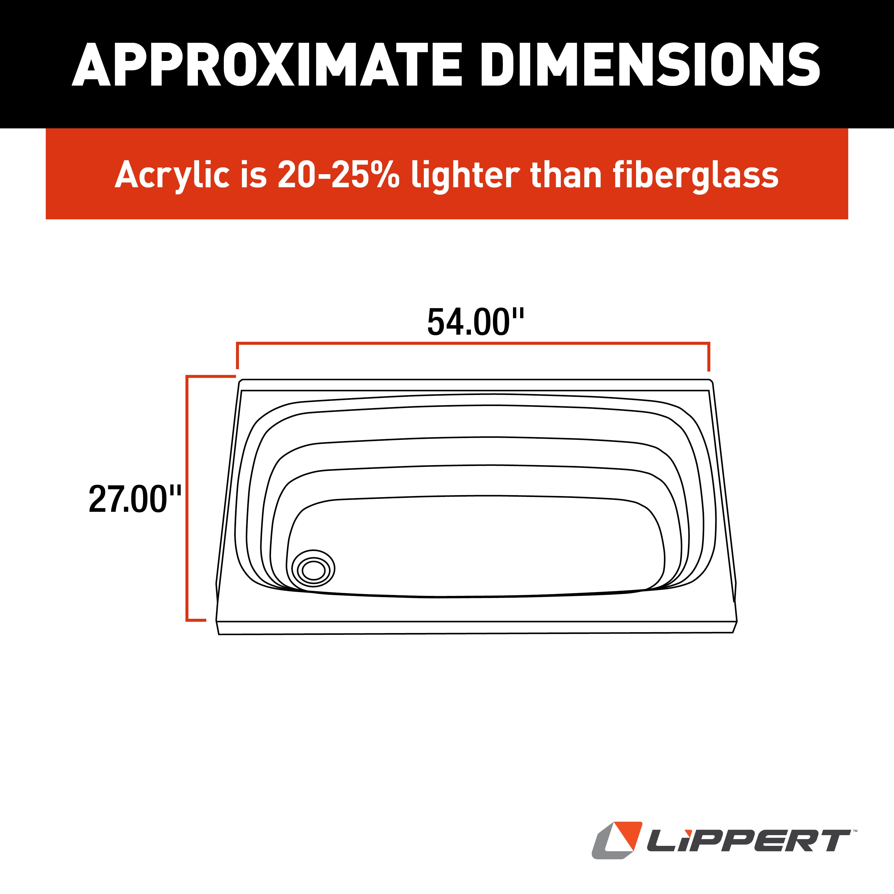 Lippert Bathtub With Left Drain - 27" X 54", Almond #Alm2754Alspk - Image 3