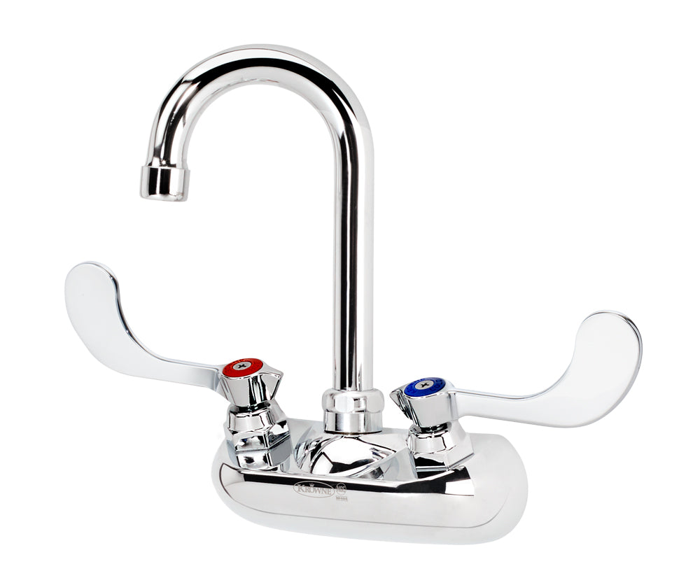 Krowne Silver Series 4" Center Wall Mount Faucet with 3-1/2" Gooseneck Spout & Wrist Blade Handles 10-400L-W