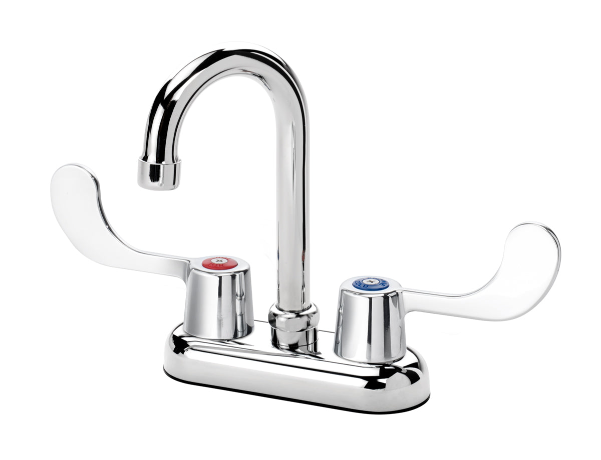 Krowne Silver Series 4" Deck Mount Faucet with 3-1/2" Wide Gooseneck Spout & Wrist Blades Handles 11-400L-W