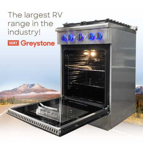Greystone 24" Slide-In RV Gas Range, 110 Volt, LP - CF-FS60/CF-FS60B IN STOCK
