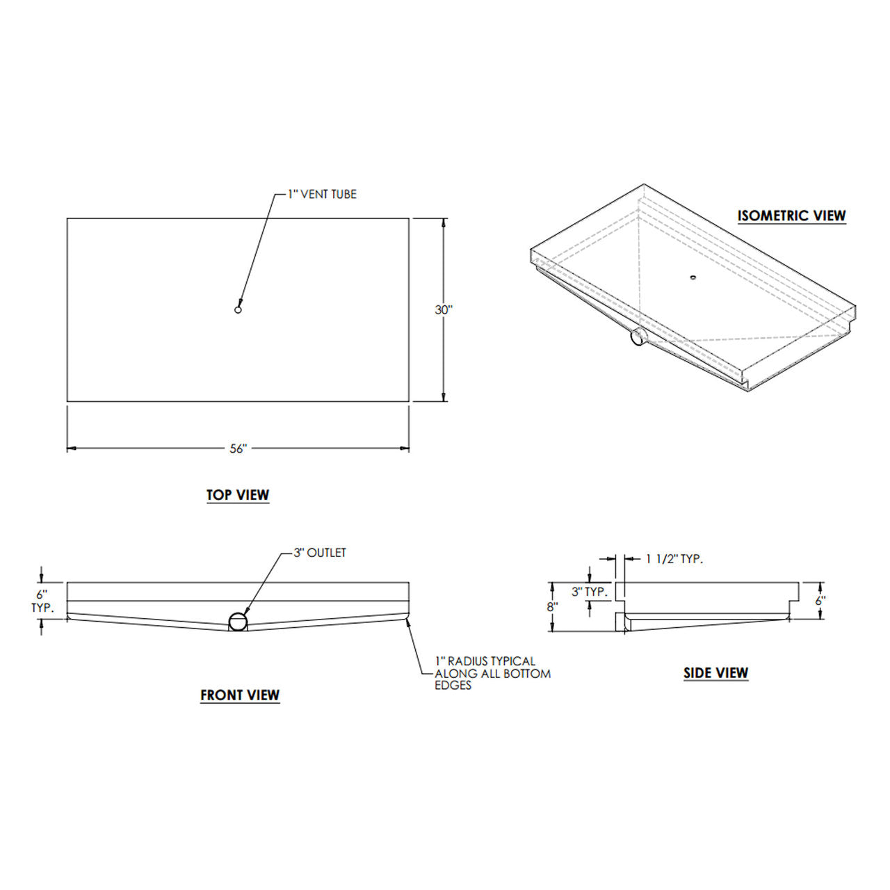 40 Gallon RV Holding Tank 56" x 30"  x 8" EPI 264H   Discontinued