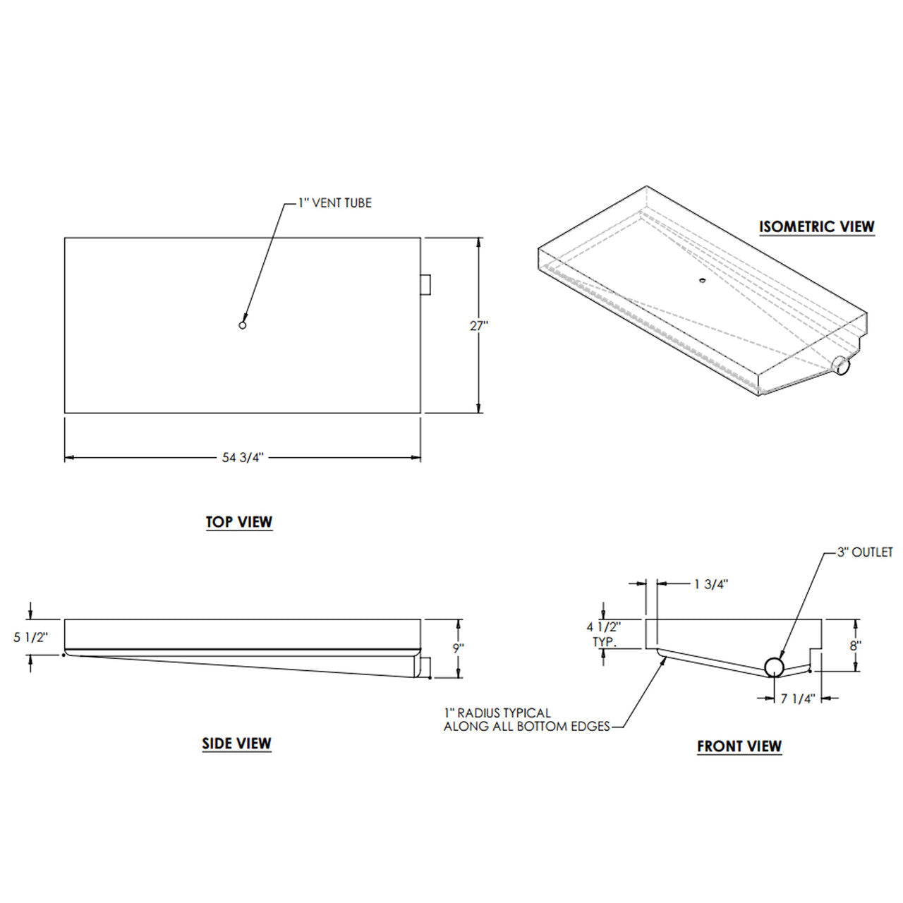 40 Gallon RV Holding Tank 54 3/4" x 27"  x 9" EPI 134H  Discontinued