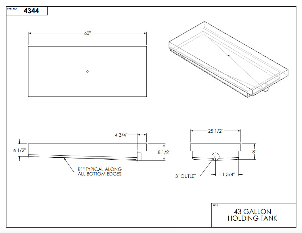 43 Gallon RV Holding Tank 60" x 25 1/2"  x 8 1/2" EPI 4344   Discontinued