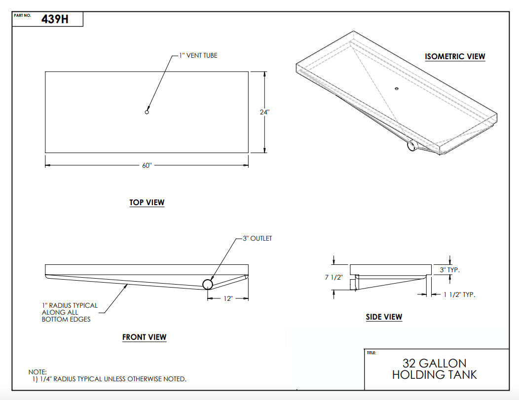 32 Gallon RV Holding Tank 60" x 24" x 7 1/2" EPI 439H Discontinued