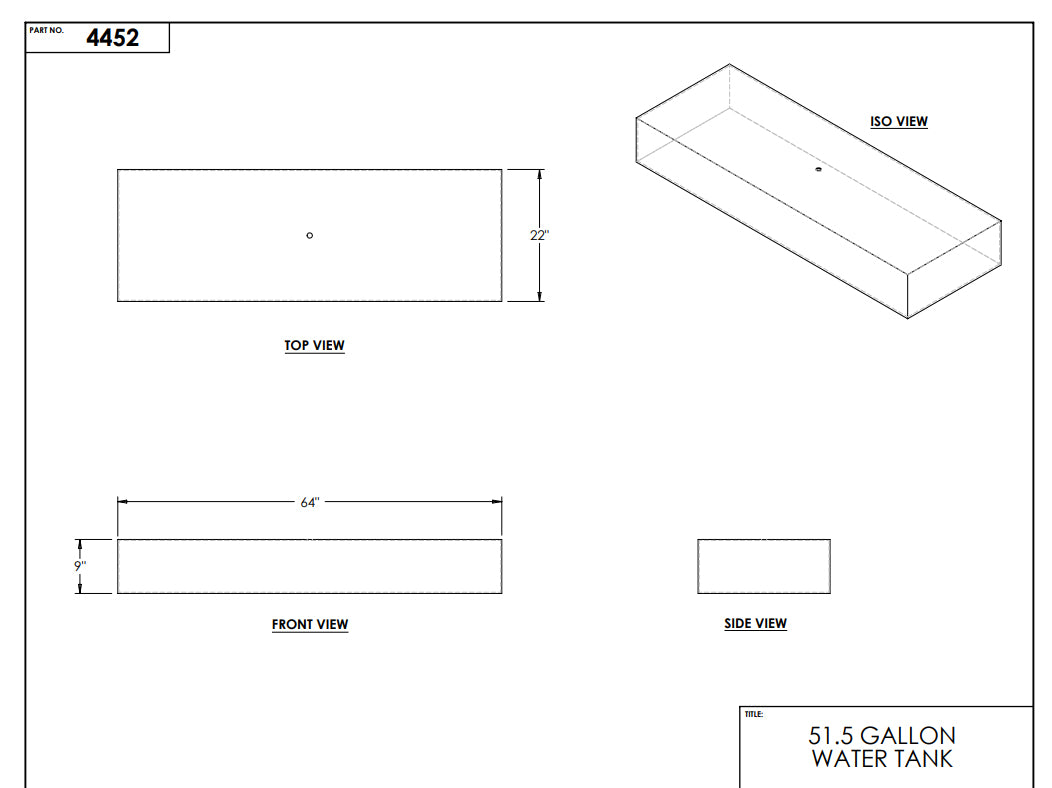 51.5 Gallon Water Tank, 64" x 22" x 9" EPI 4452 Discontinued