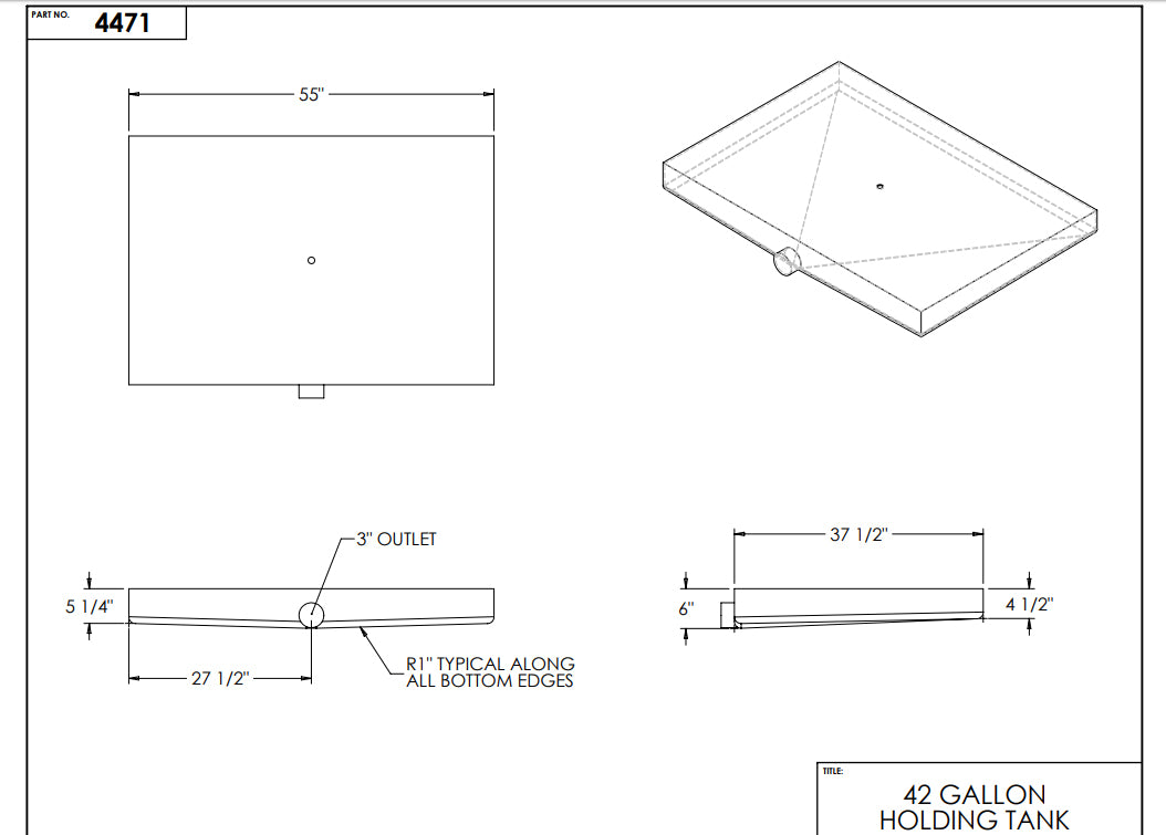 42 Gallon Water Holding Tank, 55" x 37 1/2" x 6" EPI 4471   Discontinued